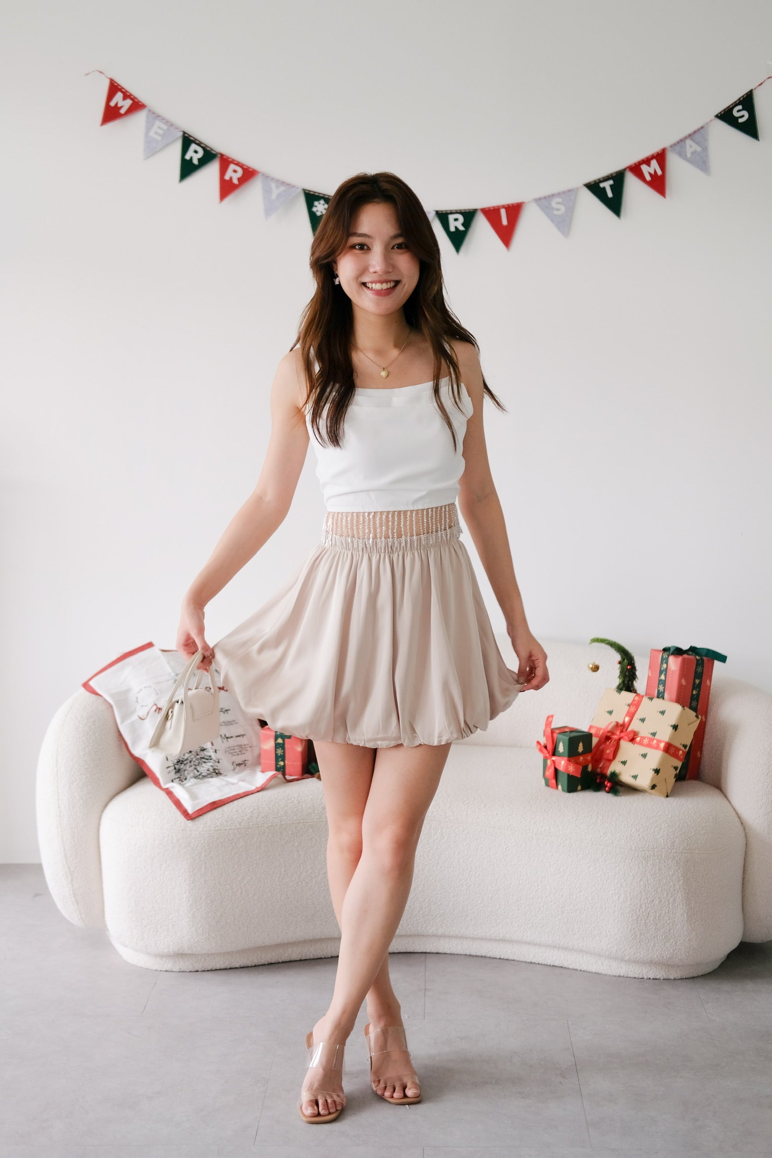 Amaria Embellished Tassel Crop Top (White)