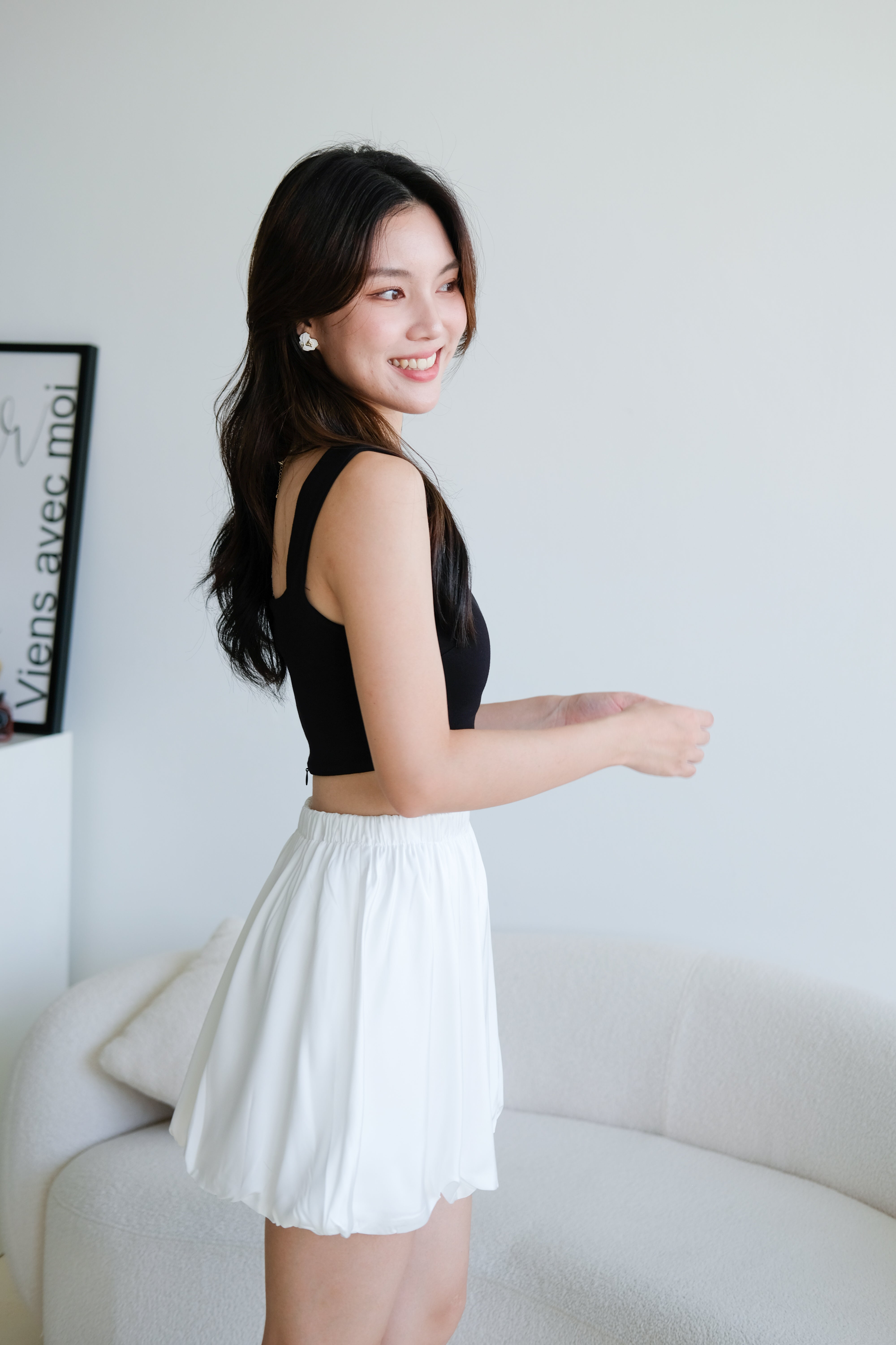 Lisa Bubble Satin Skirt (White)