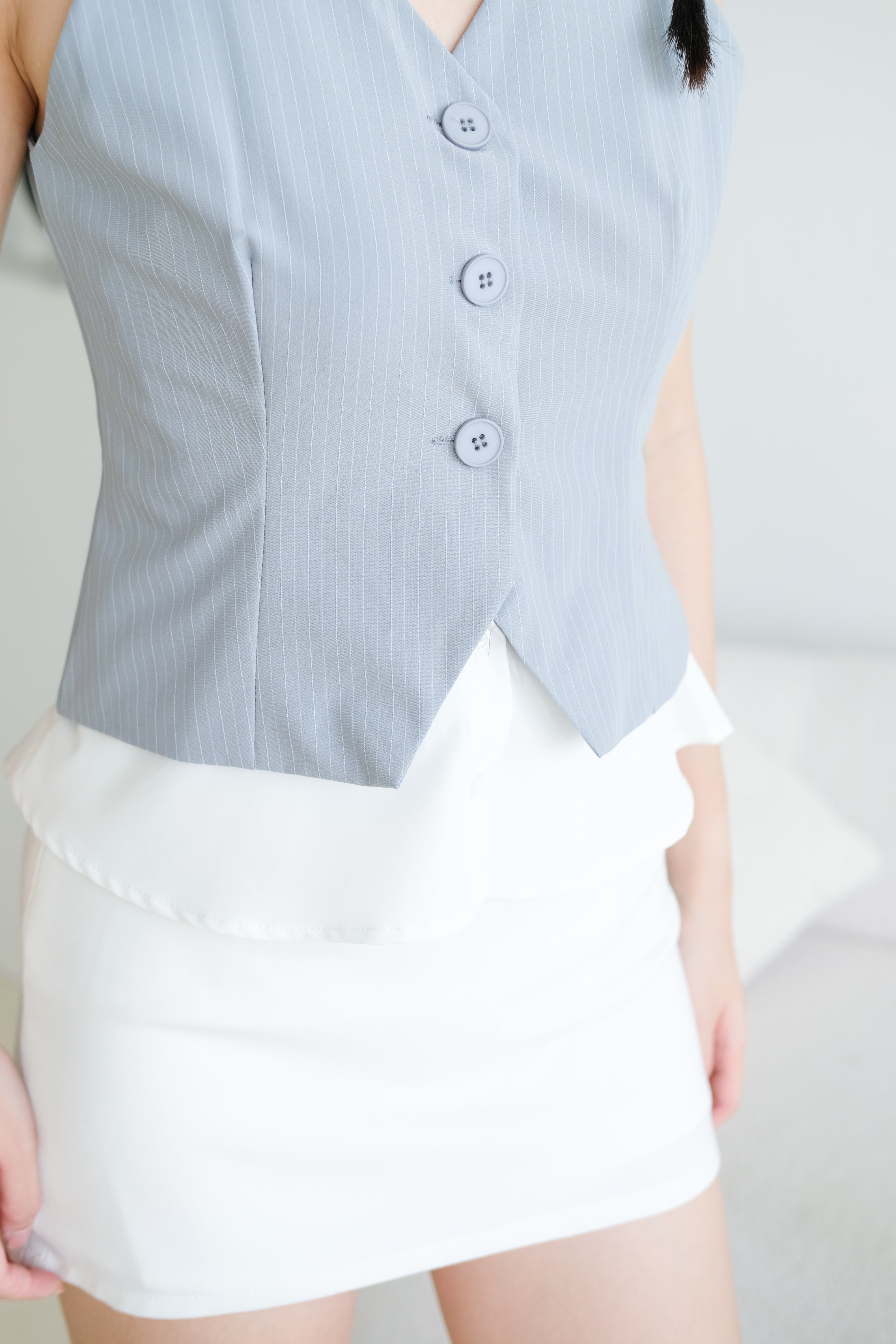 Veen Pinstripe Contrast Vest Top (Dusty Blue)