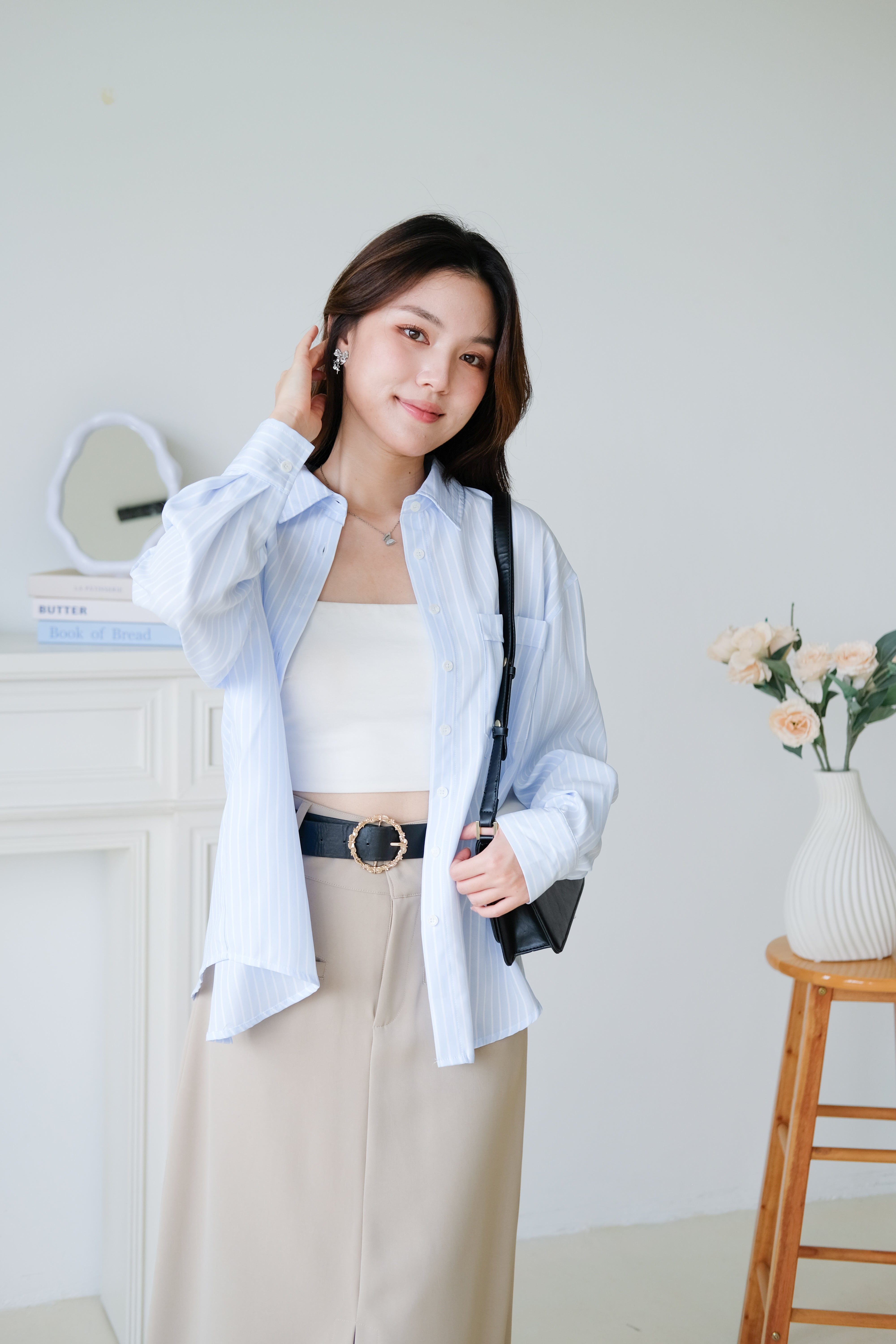 Wayne Stripes Boyfriend Shirts (Sky Blue)