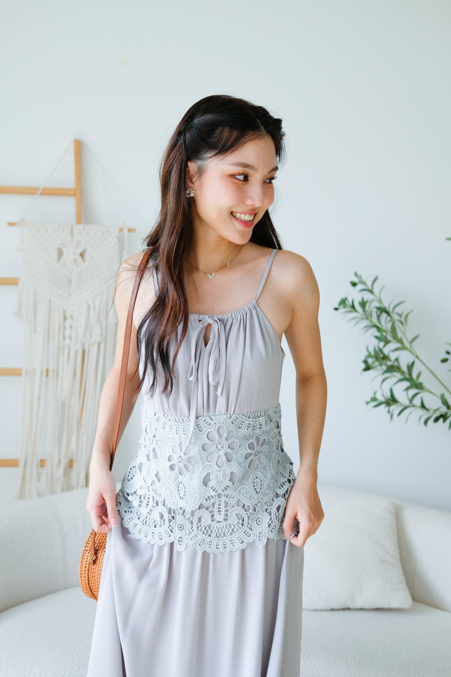 Saphira Crochet Maxi Dress (Purplish Grey)