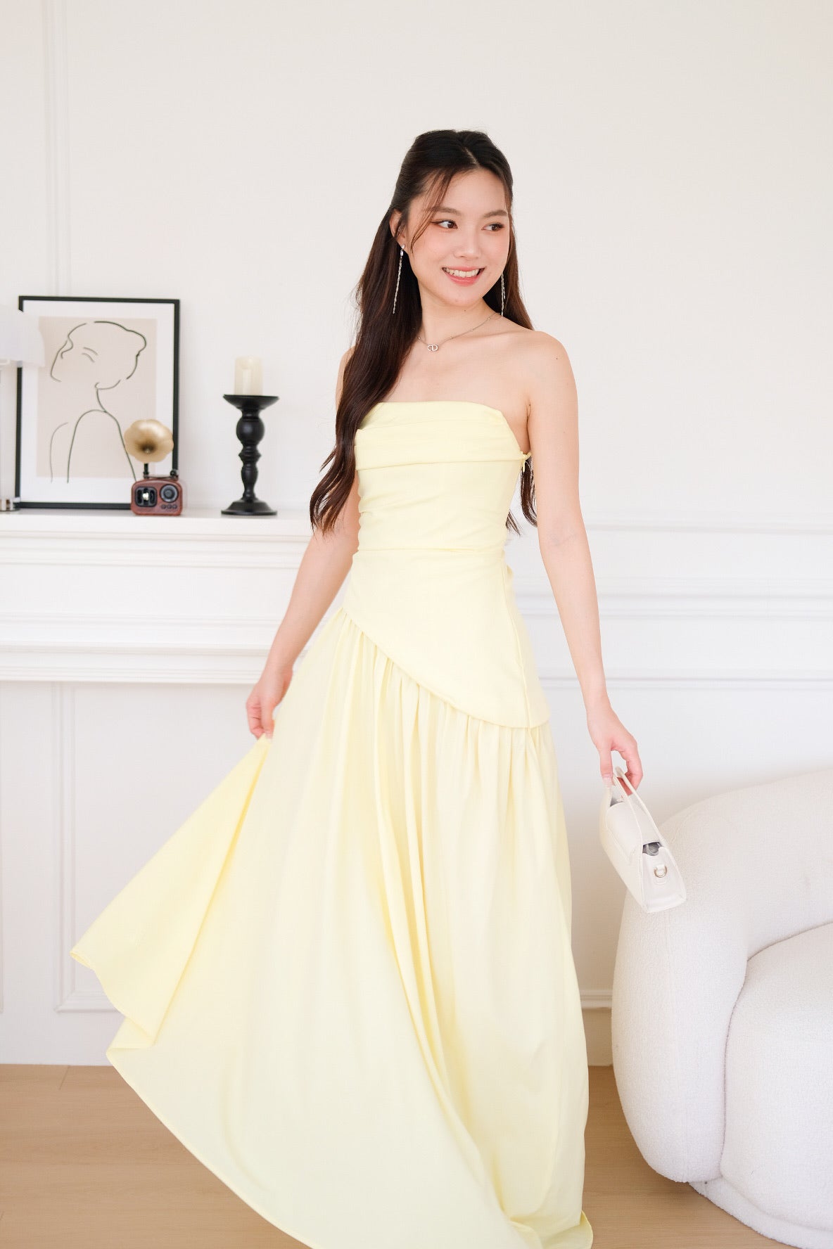Kellie Asymmetrical Tube Maxi Dress (Sunshine Yellow)