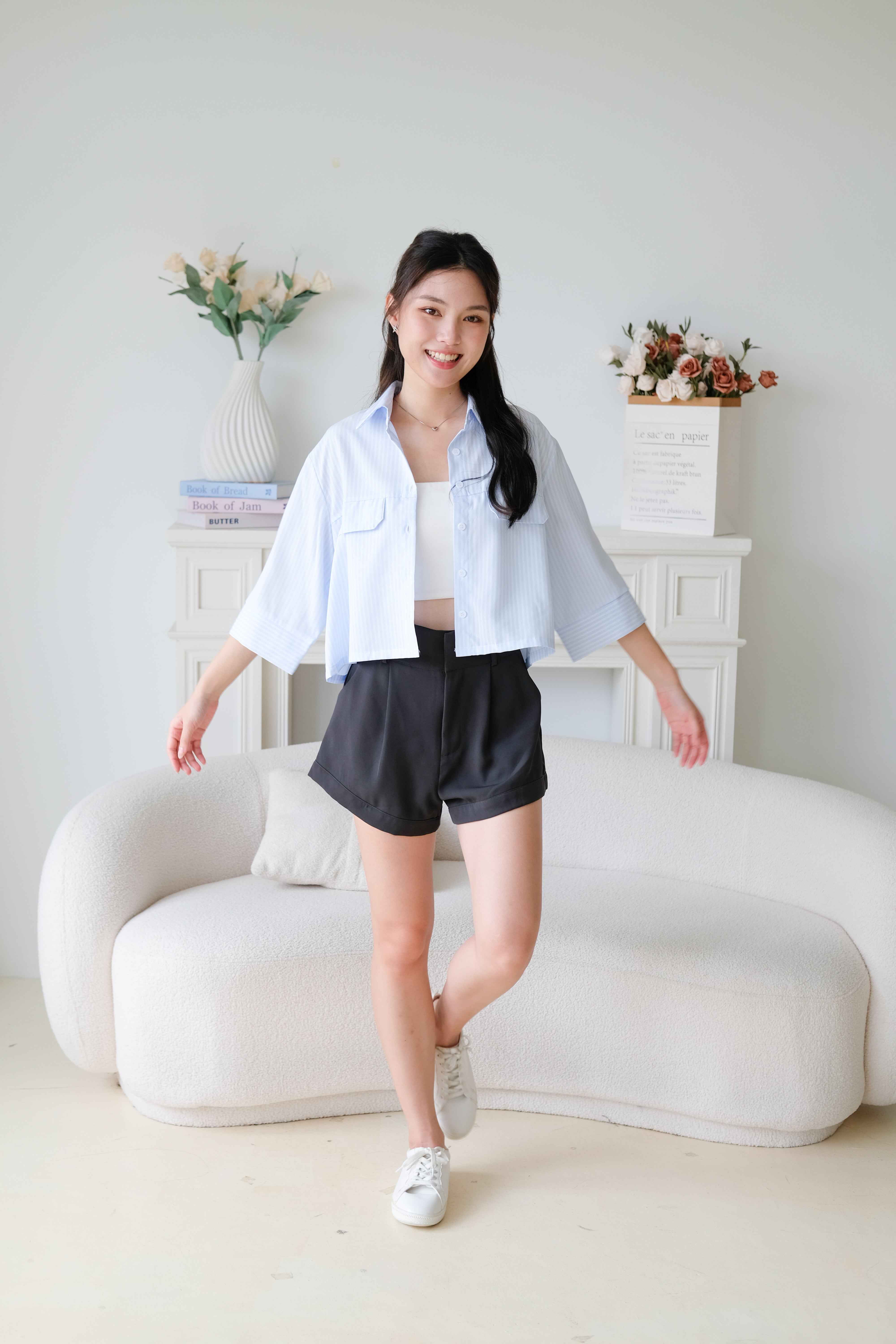 Carsen Stripes Oversized Blouse (Sky Blue)