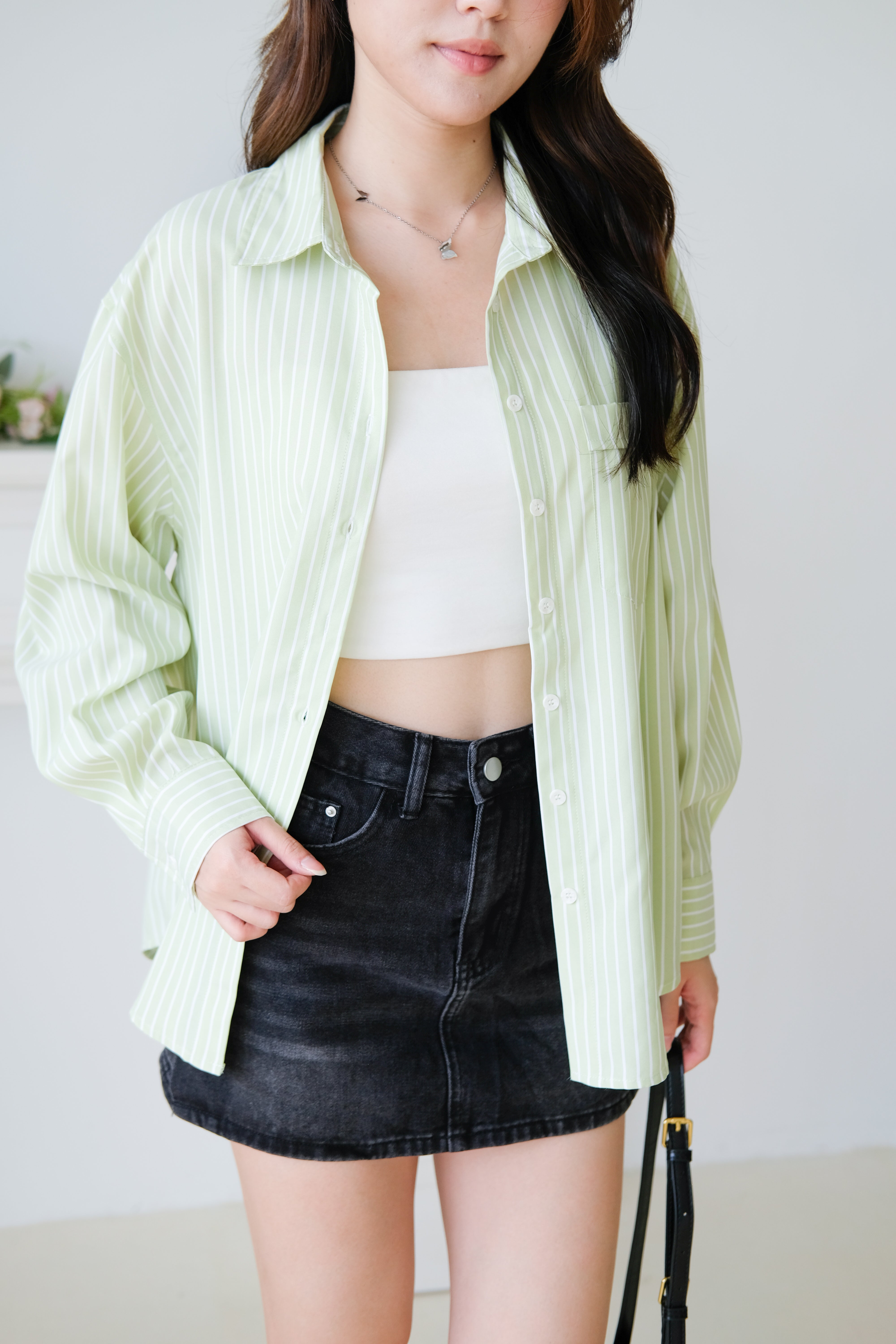 Wayne Stripes Boyfriend Shirts (Apple Green)