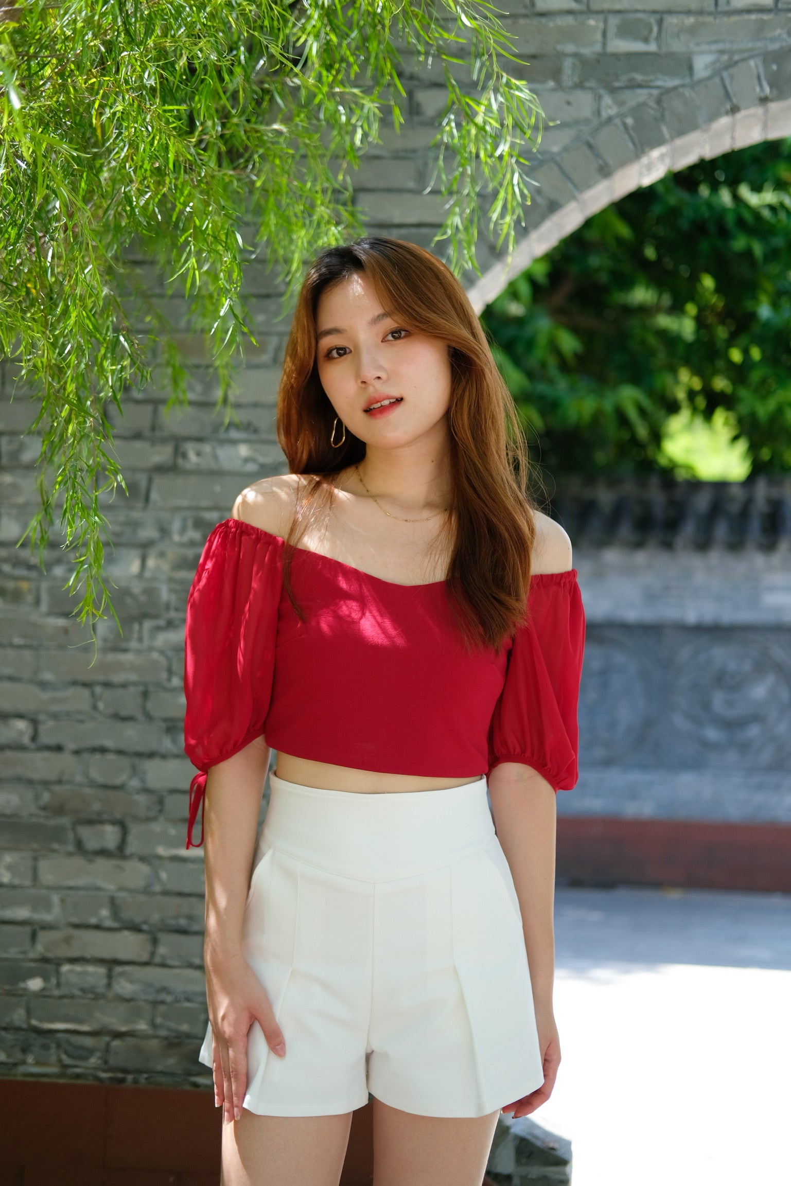 Eunice Sweetheart Sleeves Top (Maroon)