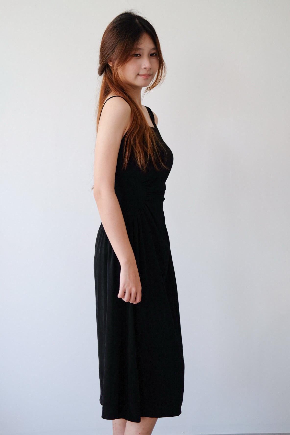 Black Ruched Midi Dress