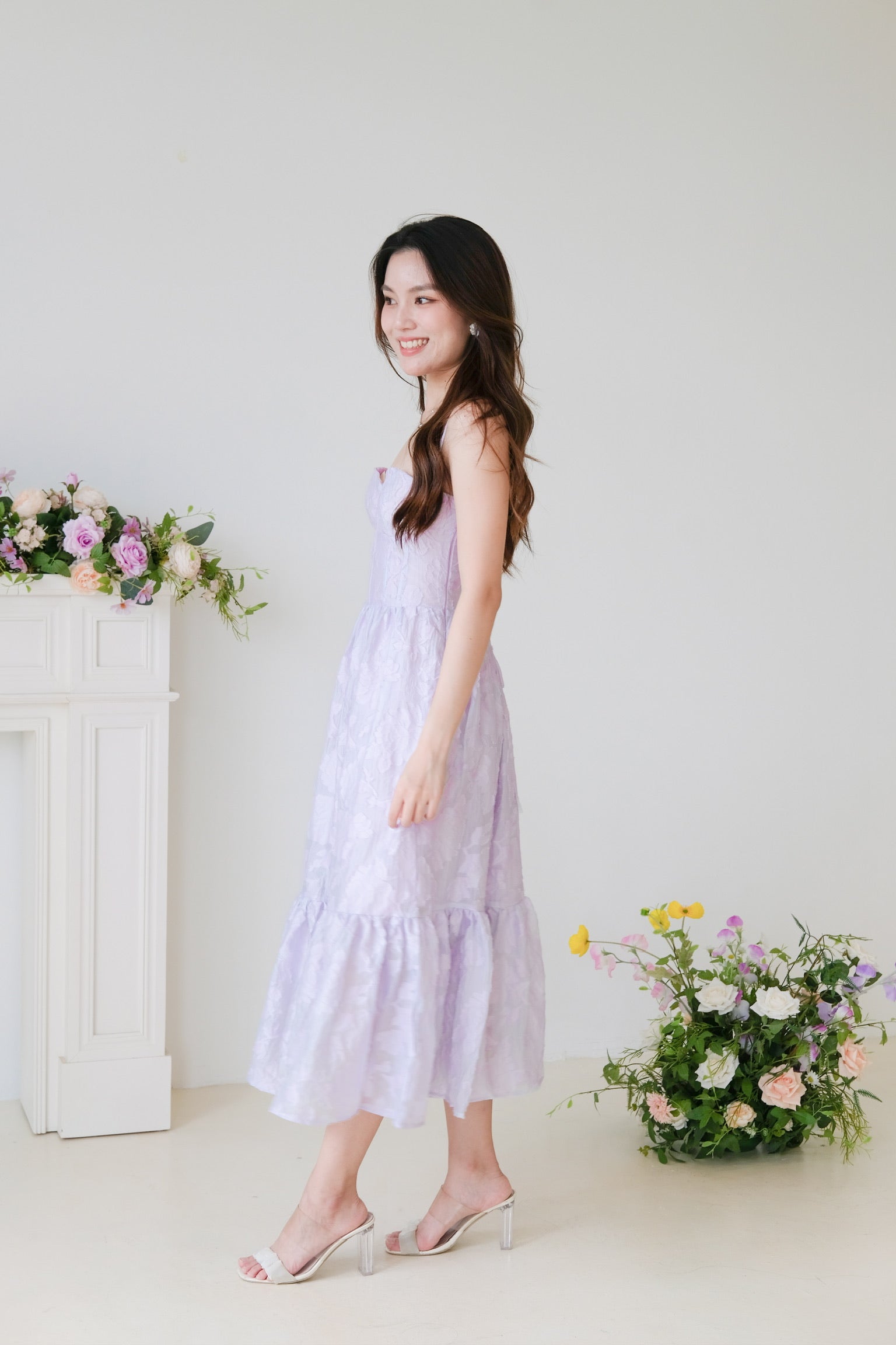 Natalia Floral Organza Midaxi Dress (Lilac)