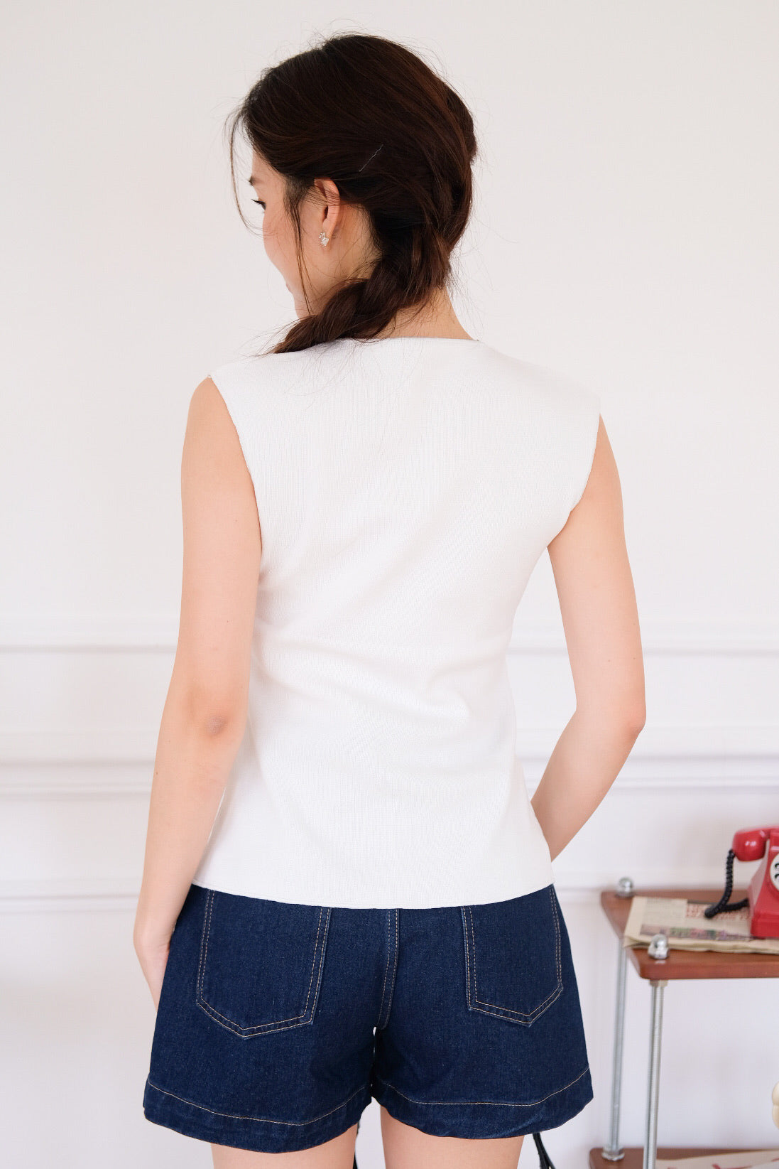 Alden Button Knit Tank Top (White)