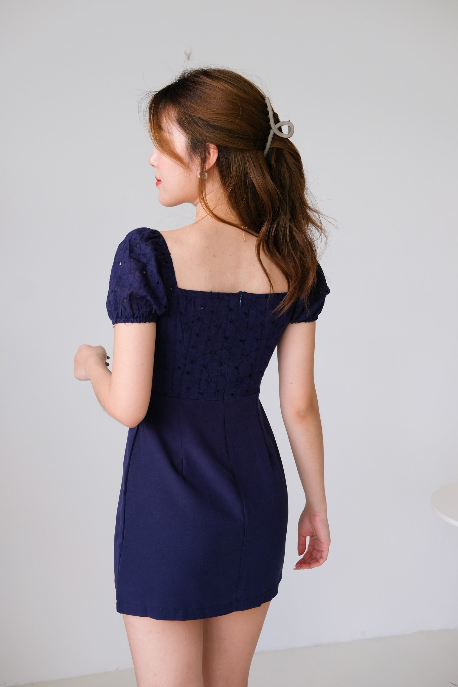 Kathryn Crochet Ruched Dress (Navy Blue)