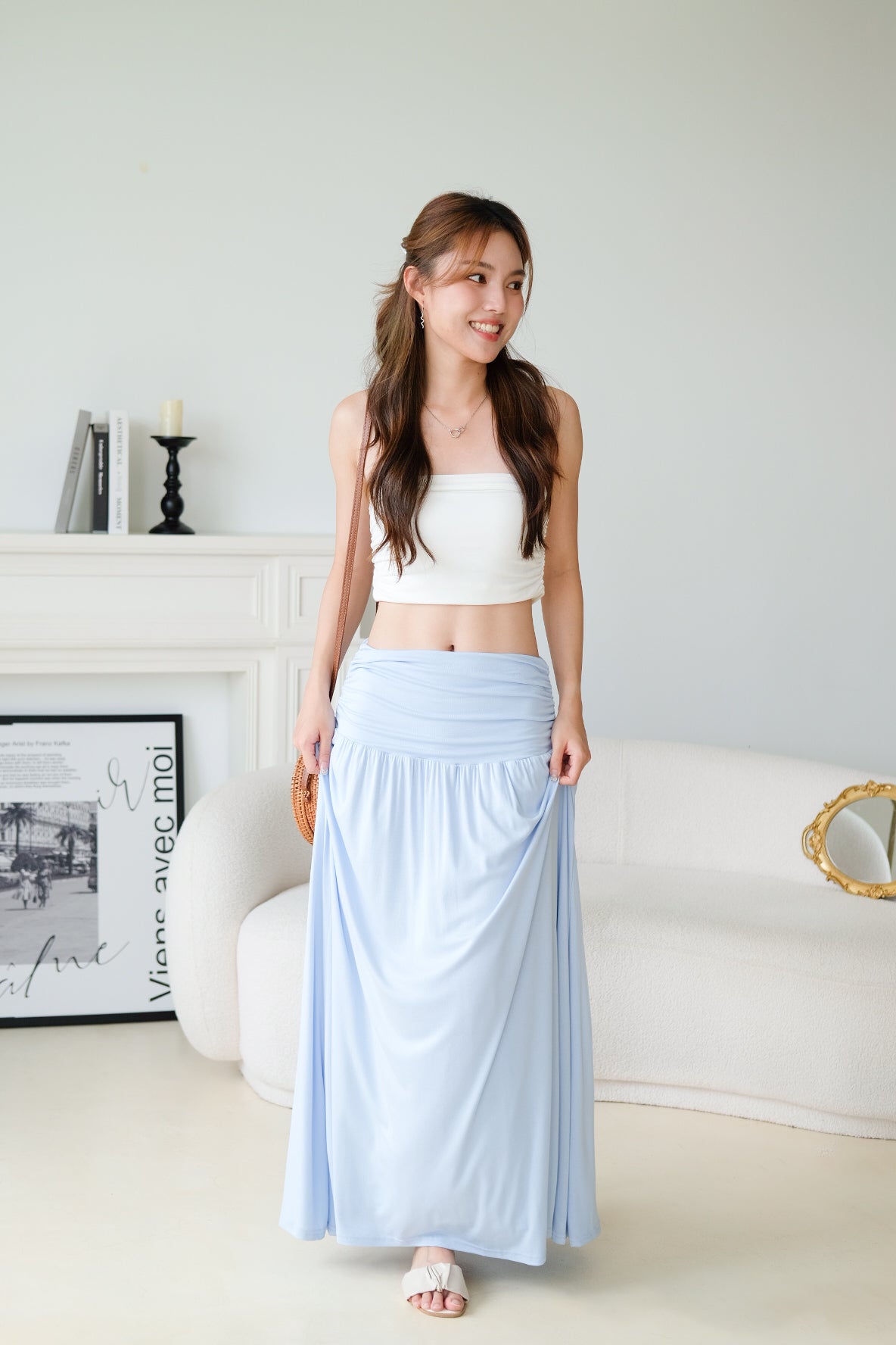 Emmeline Ruched Maxi Skirt (Baby Blue)