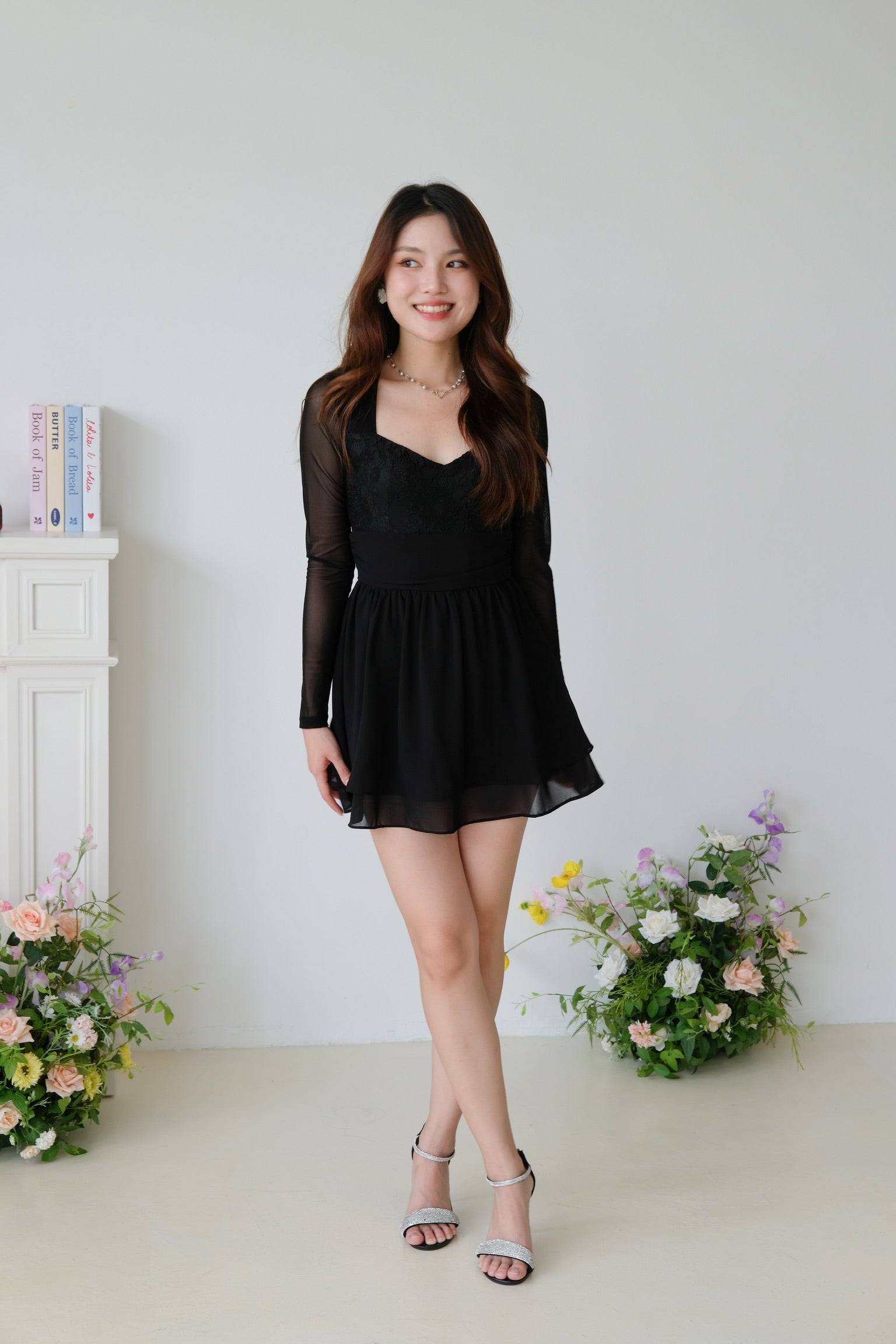 Casslene Long Sleeves Lace Dress (Black)