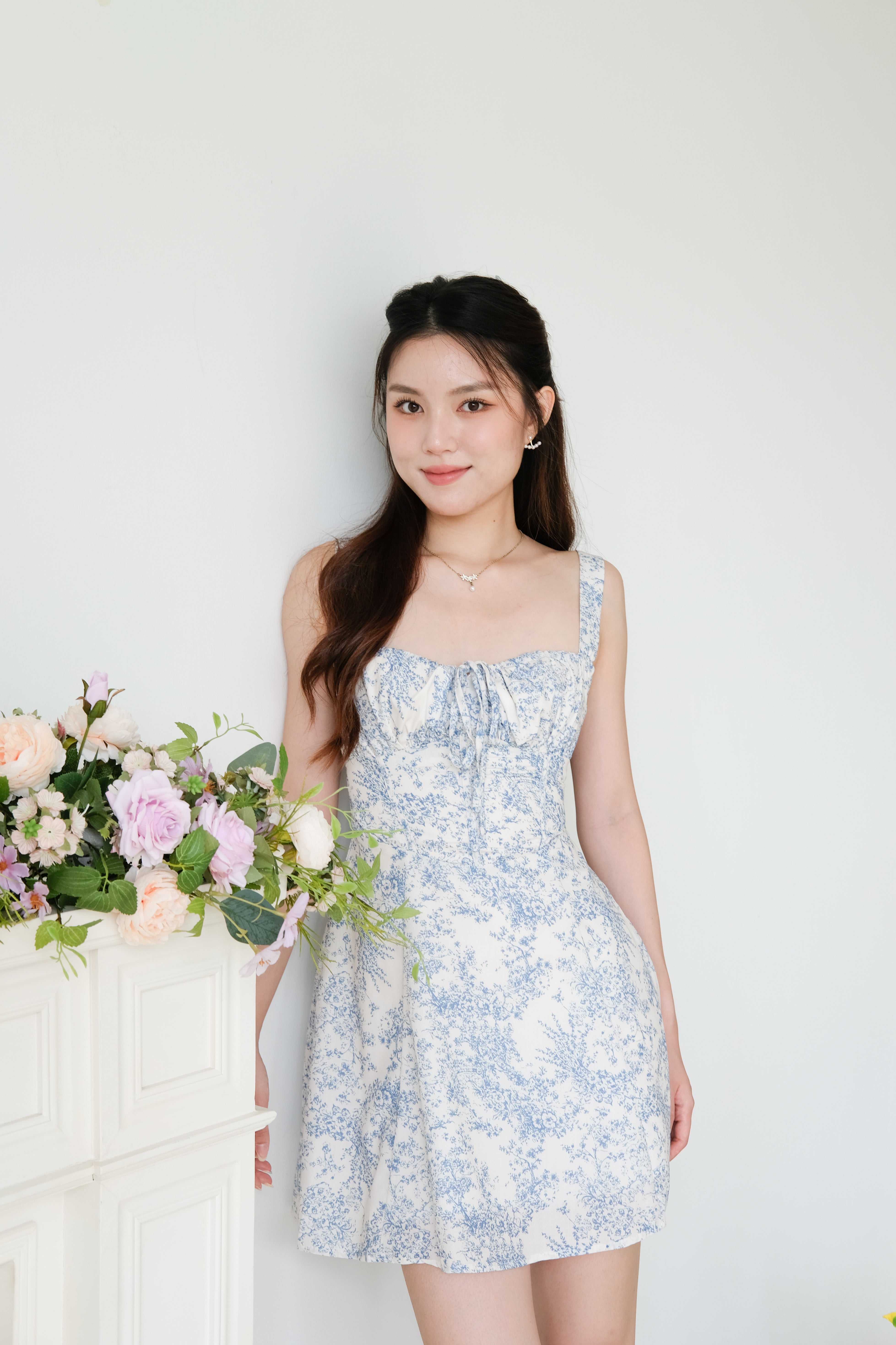 Miska Ruched Porcelain Dress (Sky Blue)