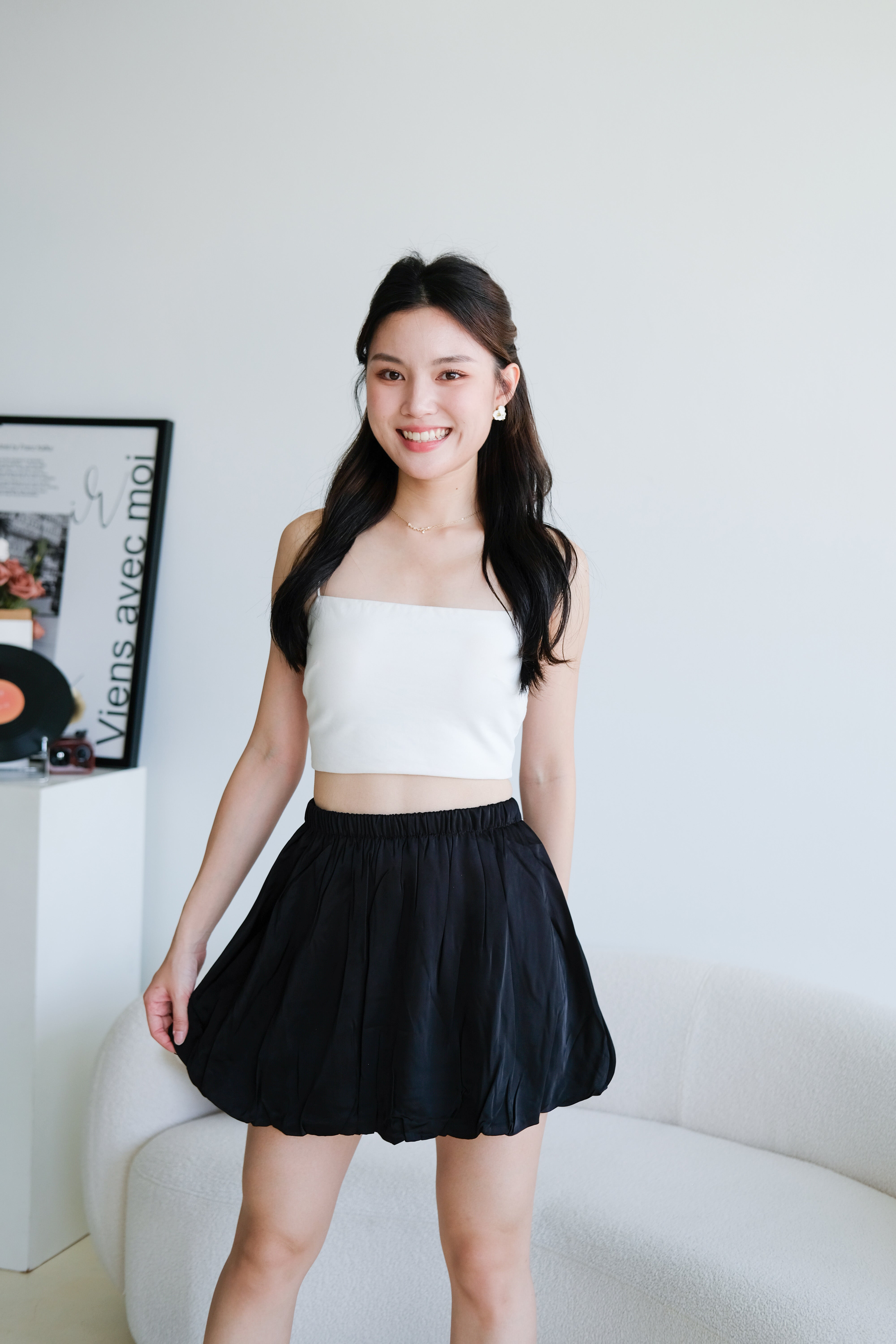 Lisa Bubble Satin Skirt (Black)