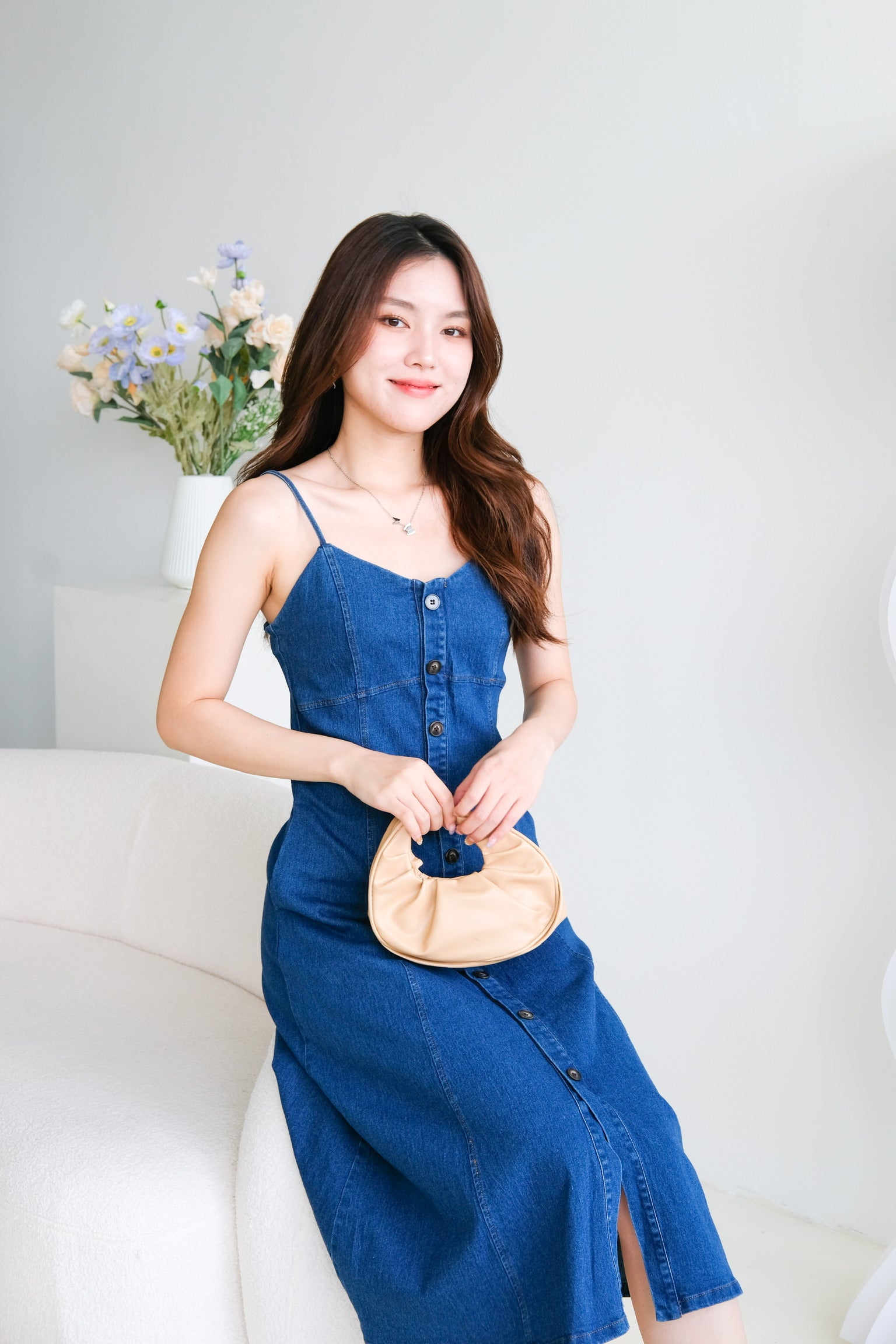 Alyssa Buttoned Denim Dress (Dark Blue)