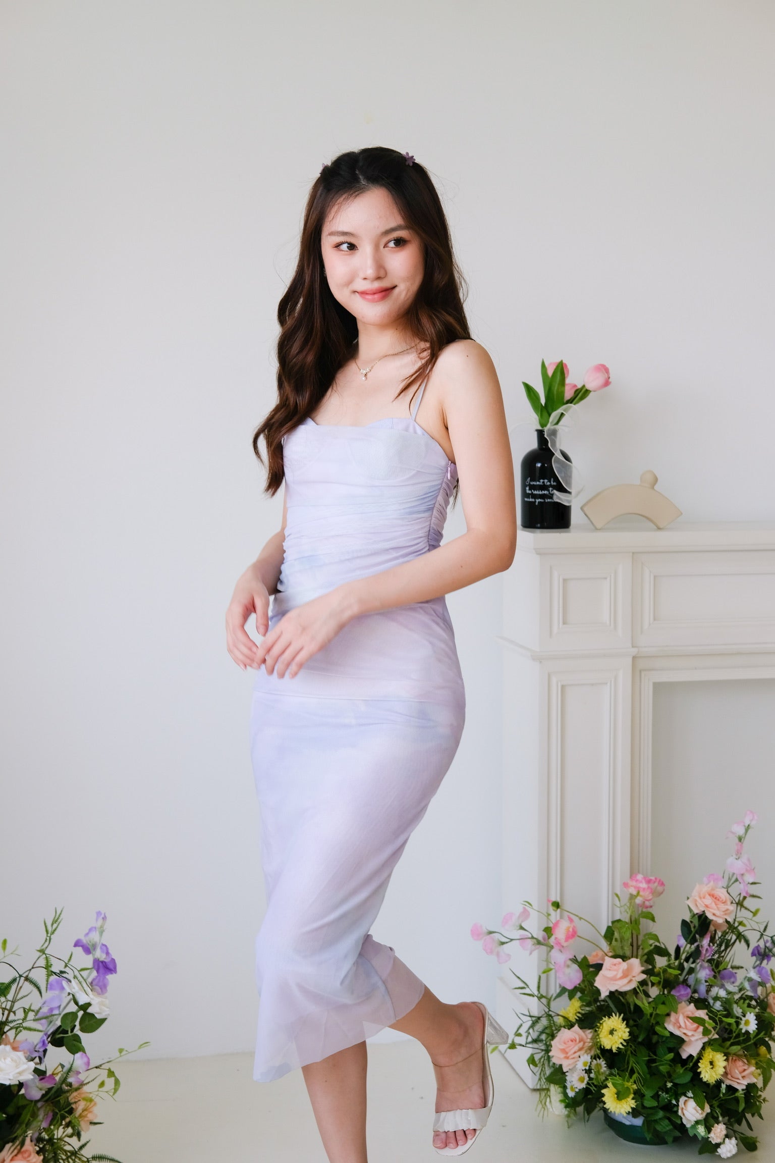 Lindsay Ombre Cowl Mesh Dress (Light Lavender)