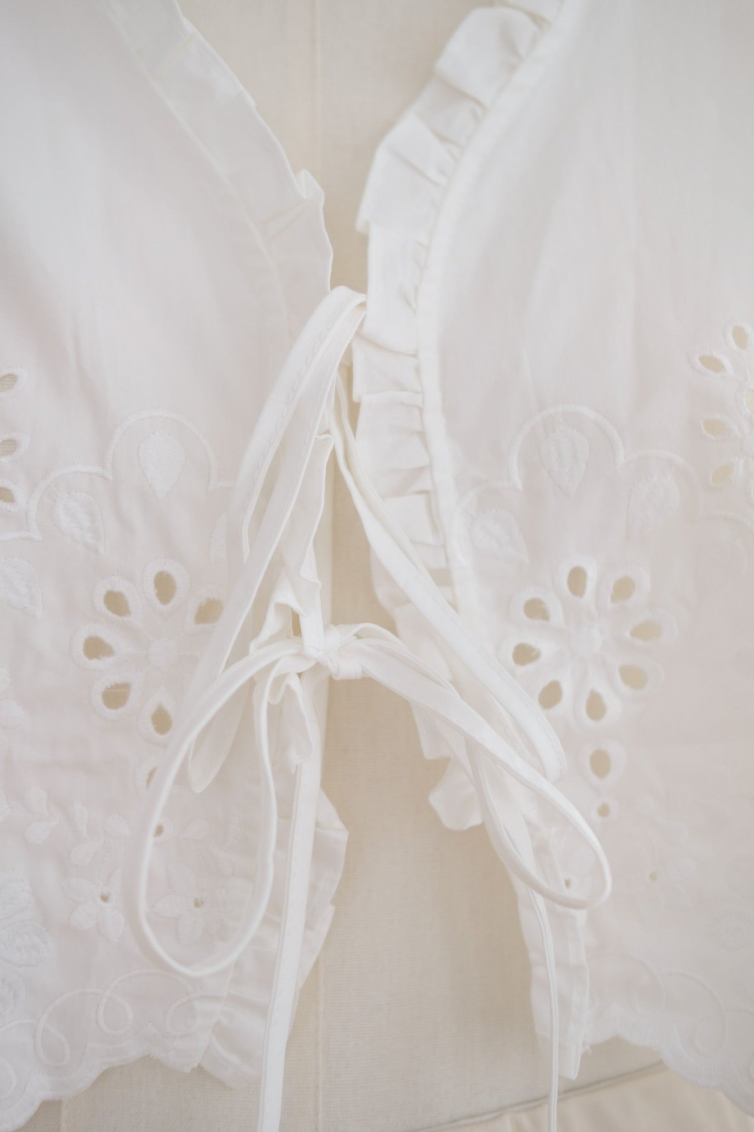White Organza Ribbon Long Sleeves Top