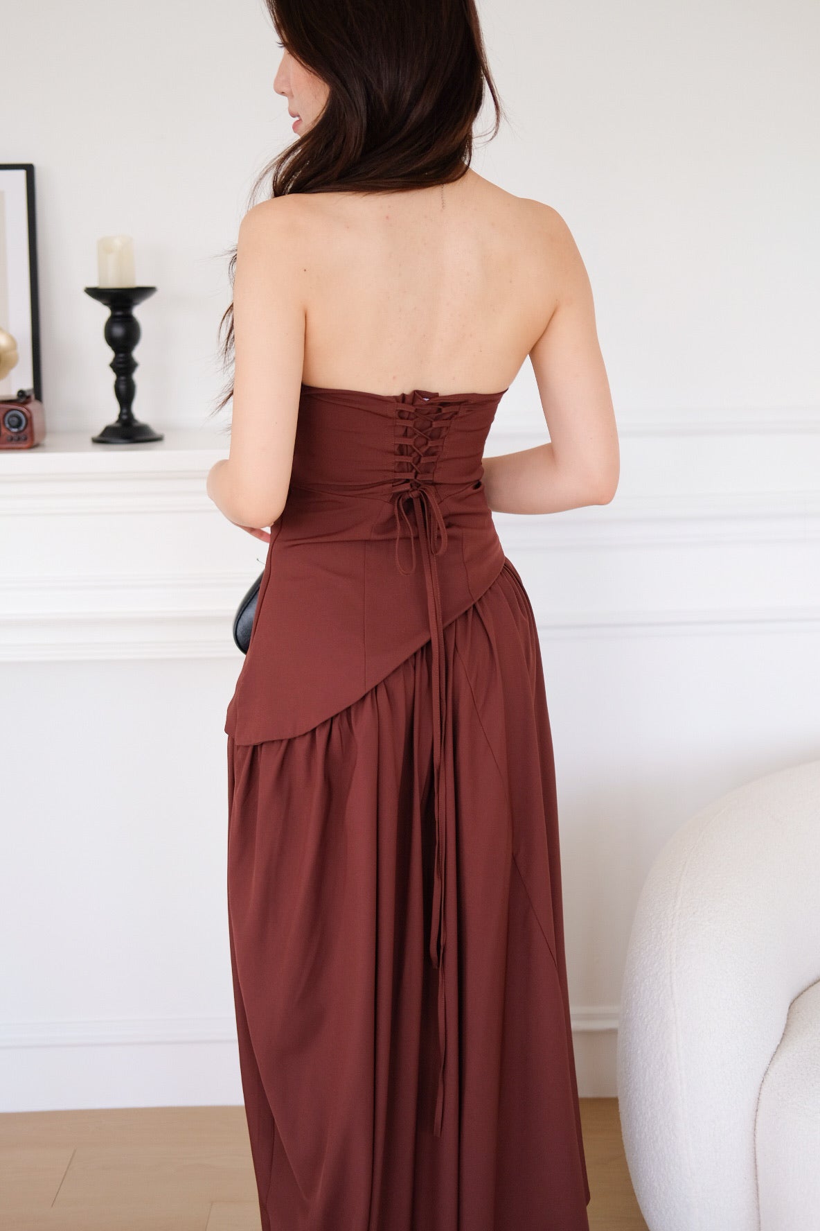 Kellie Asymmetrical Tube Maxi Dress (Mocha)