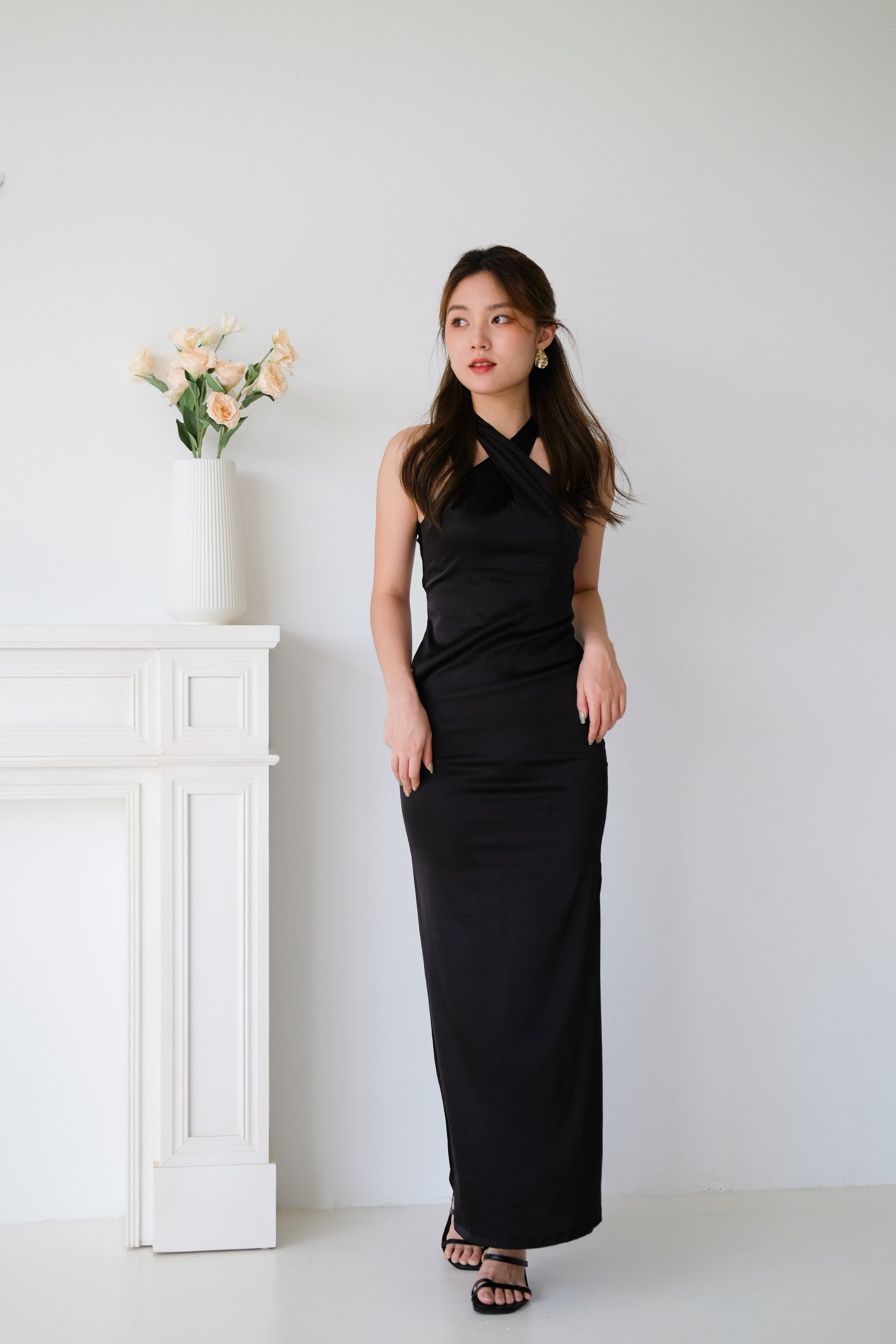 Kennedy Satin Maxi Dress (Black)