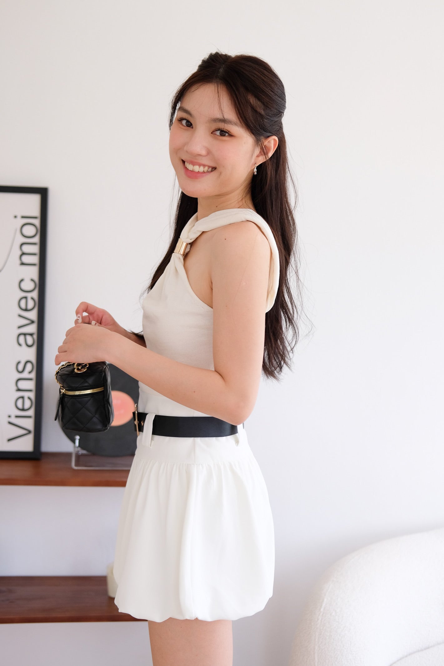 Suezette Halter Gold Ornament Knit Top (Cream)
