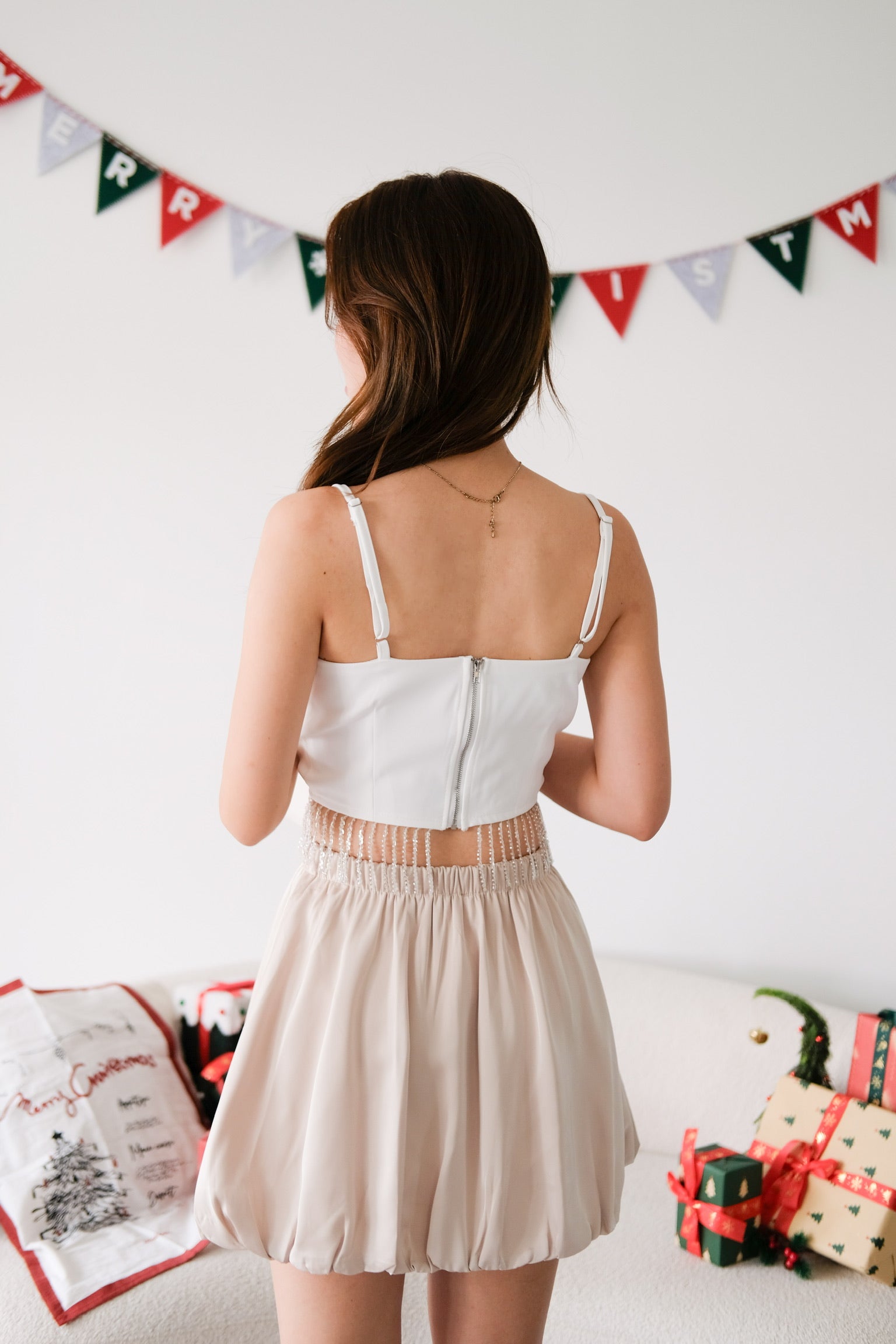 Amaria Embellished Tassel Crop Top (White)