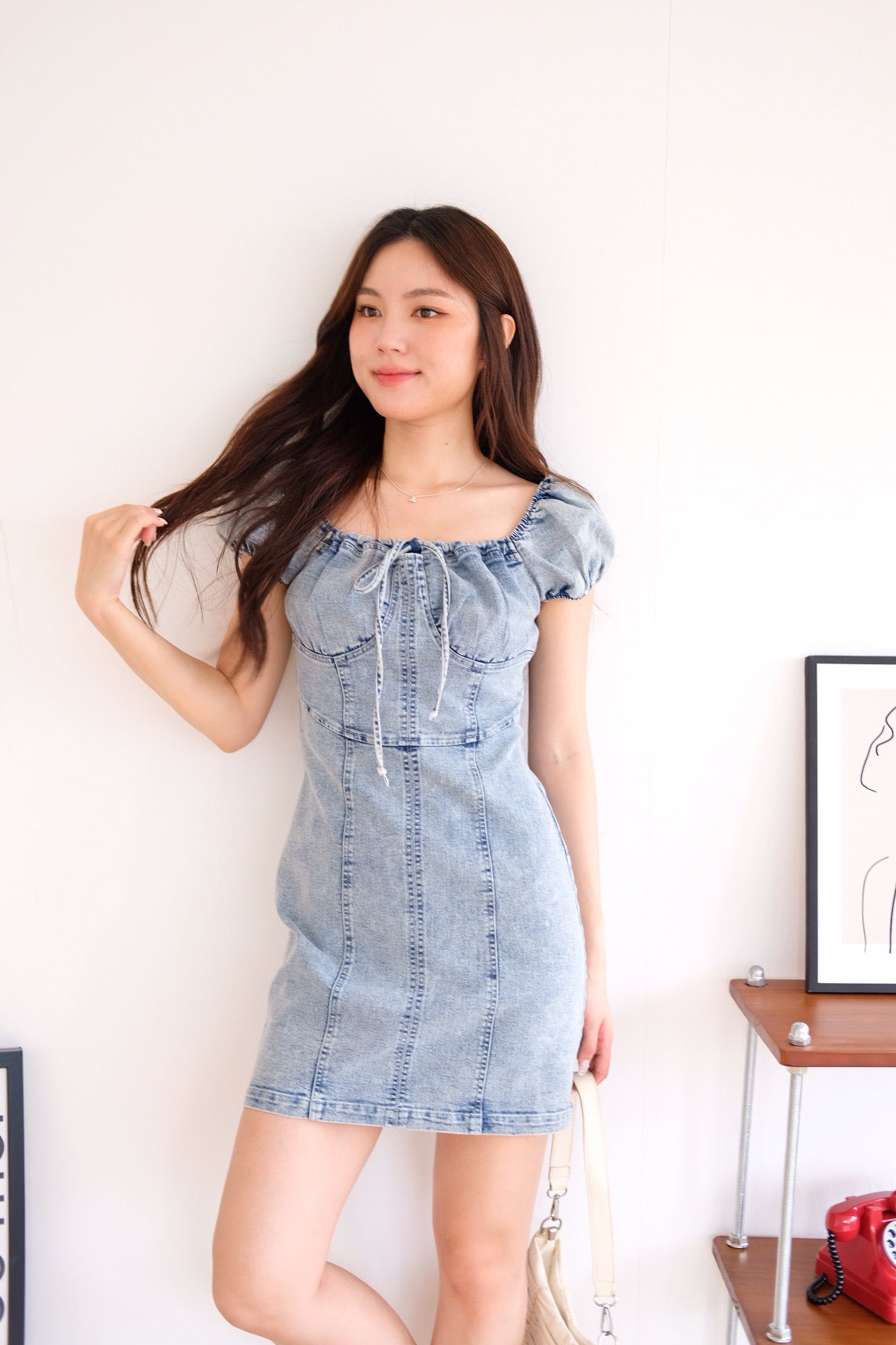 Celeste Ribbon Denim Dress (Light Blue)