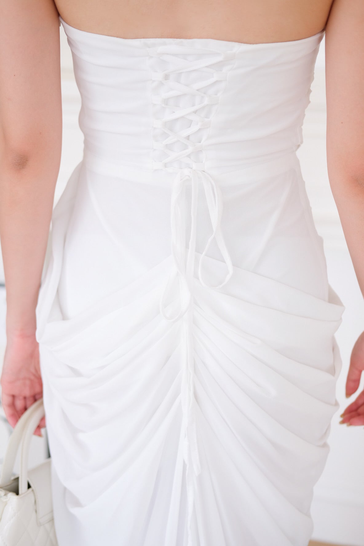 Seraphina Tube Corset Slit Maxi Dress (White)