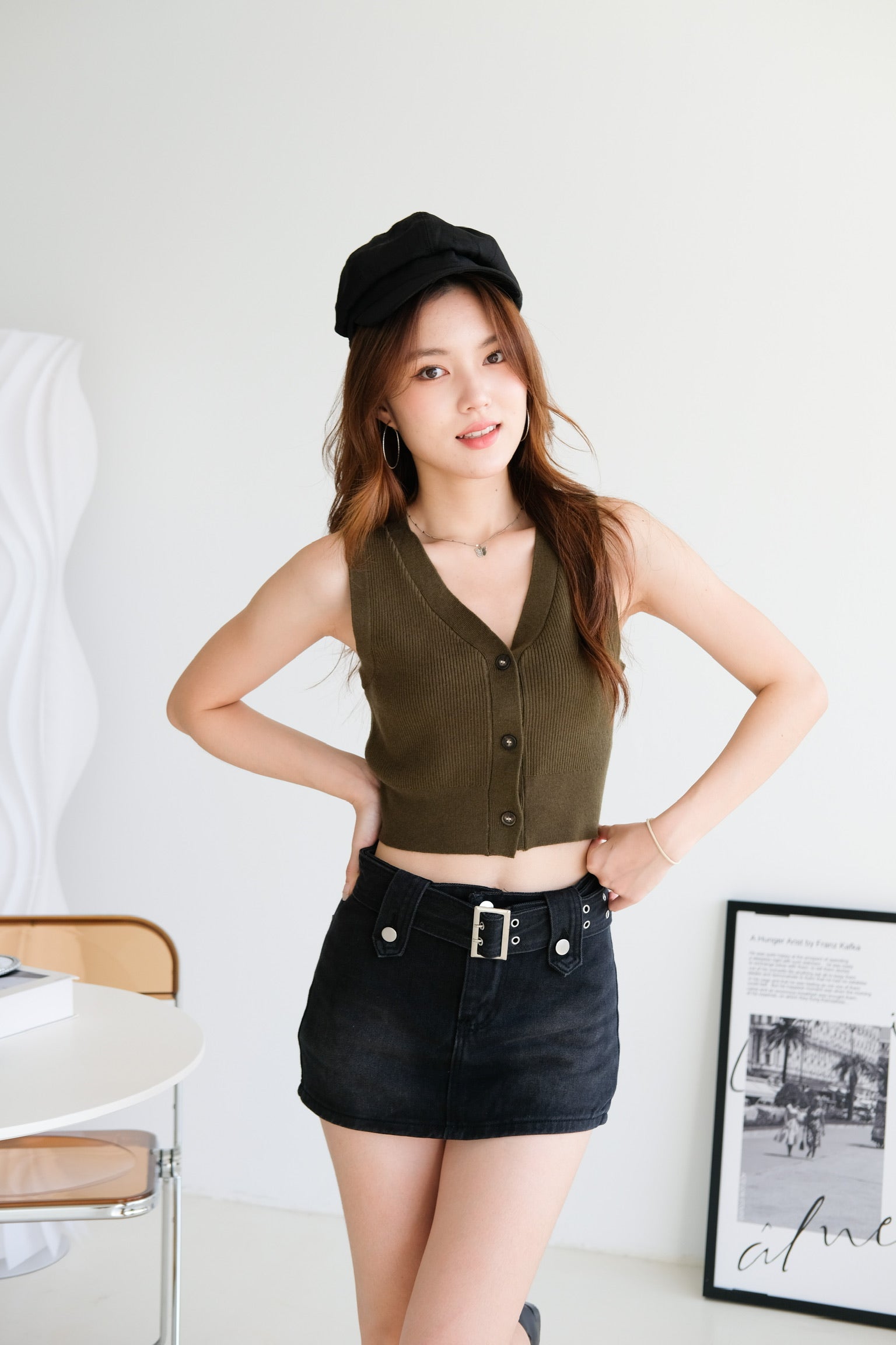 Nadia V Neck Vest Top (Olive)