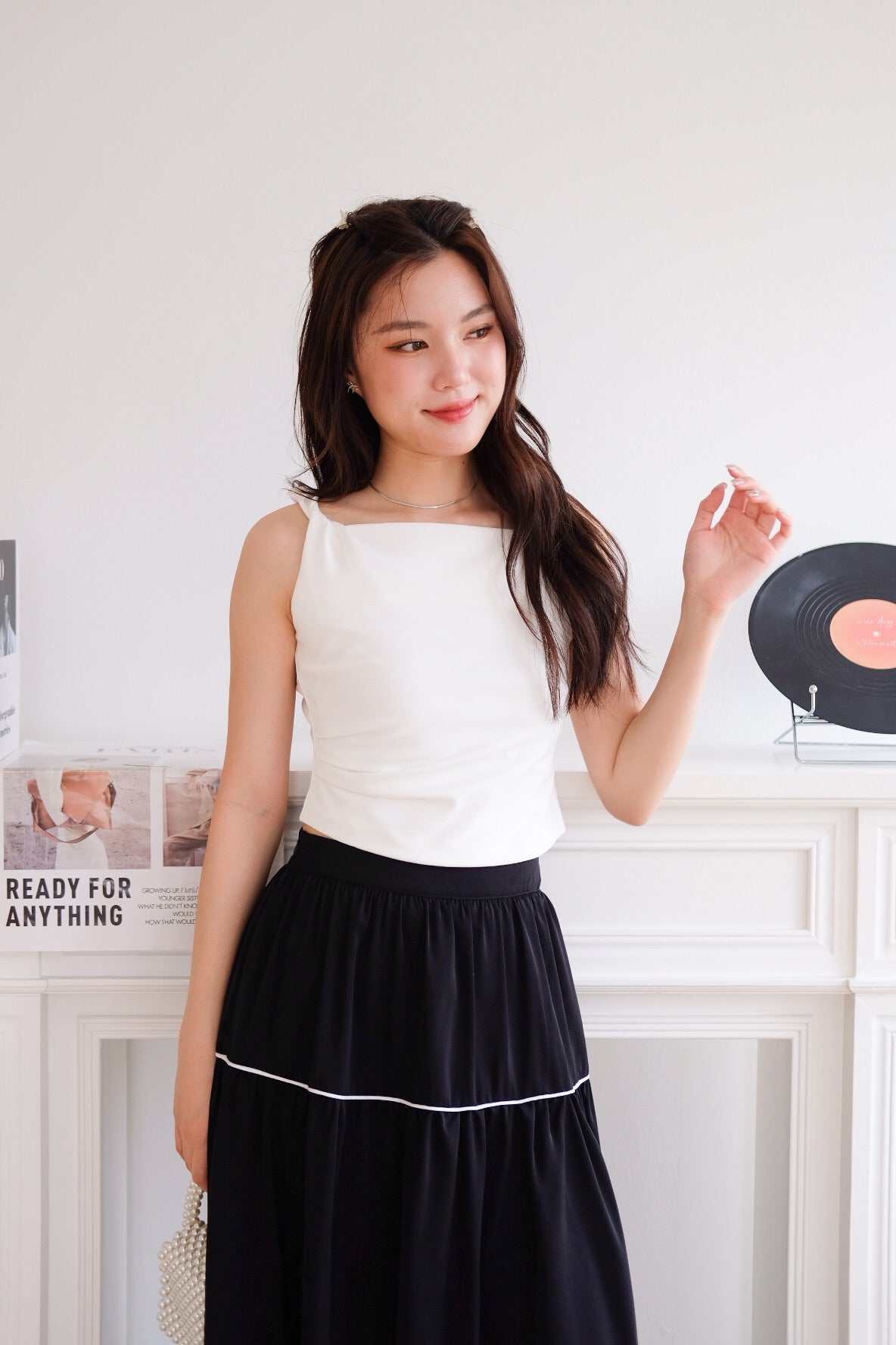 Alva Vintage Contrast A Line Skirt (Black)