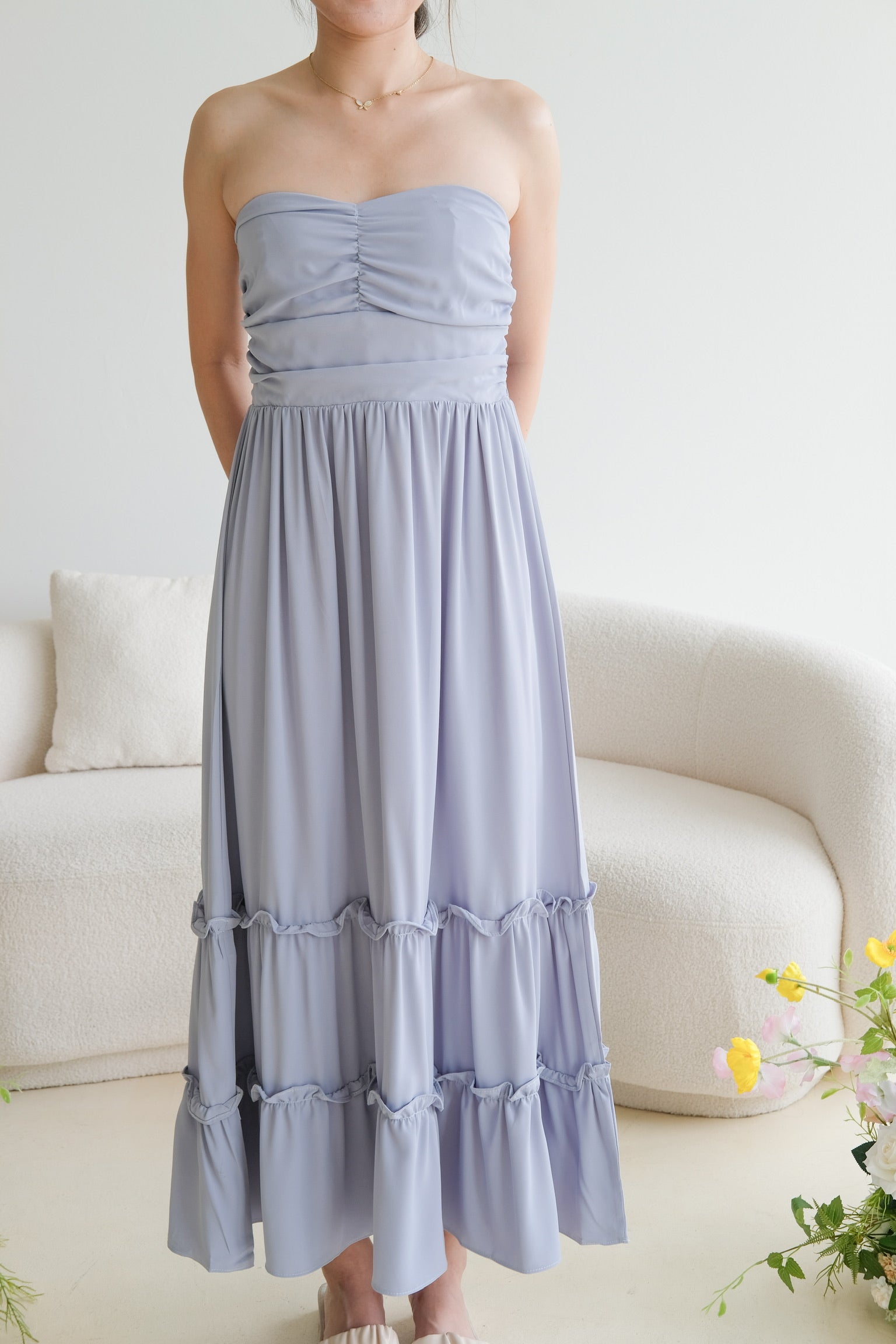 Anna Sweetheart Tube Maxi Dress (Dusty Blue)