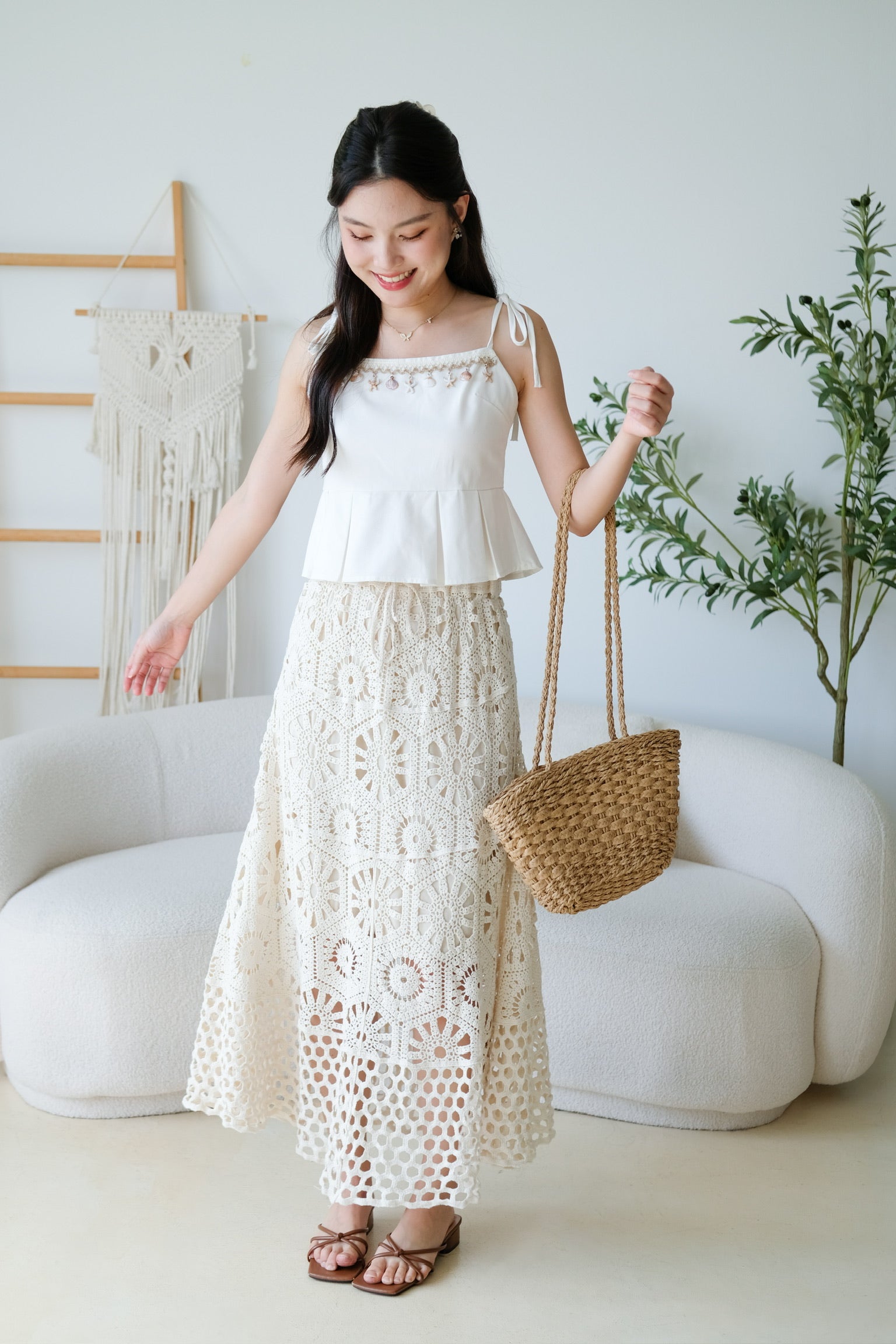 Zahara Crochet Maxi Skirt (Cream)