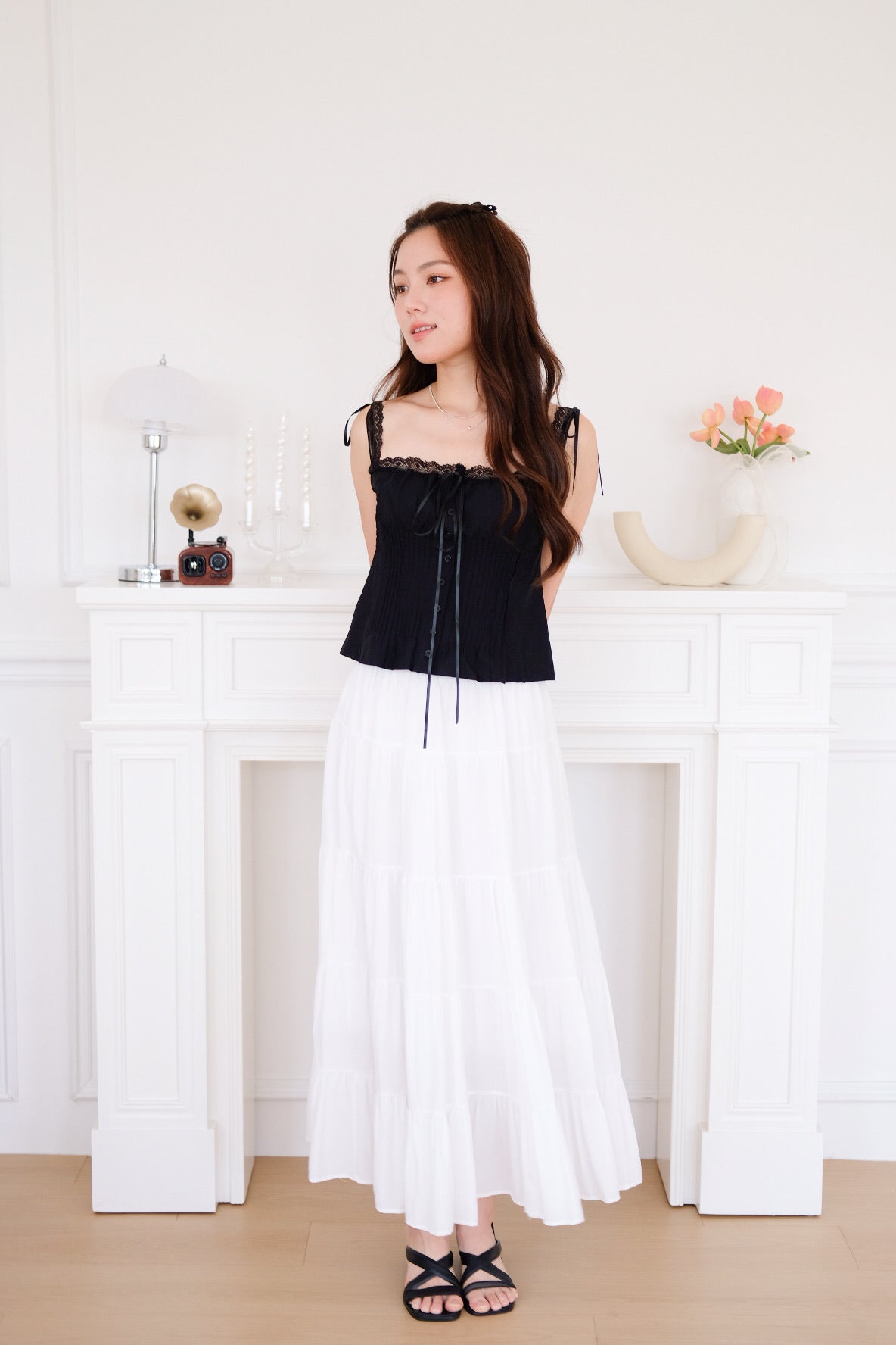 Vonnie Lace Pleated Top (Black) [ETA 12 Sept]