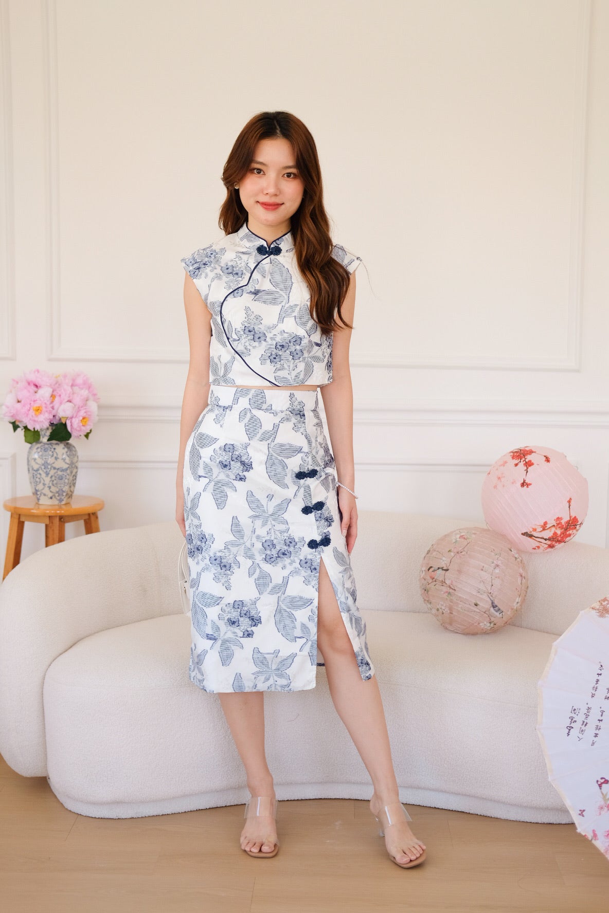 素瑾 Su Jin Floral Midi Cheongsam Set (Blue)