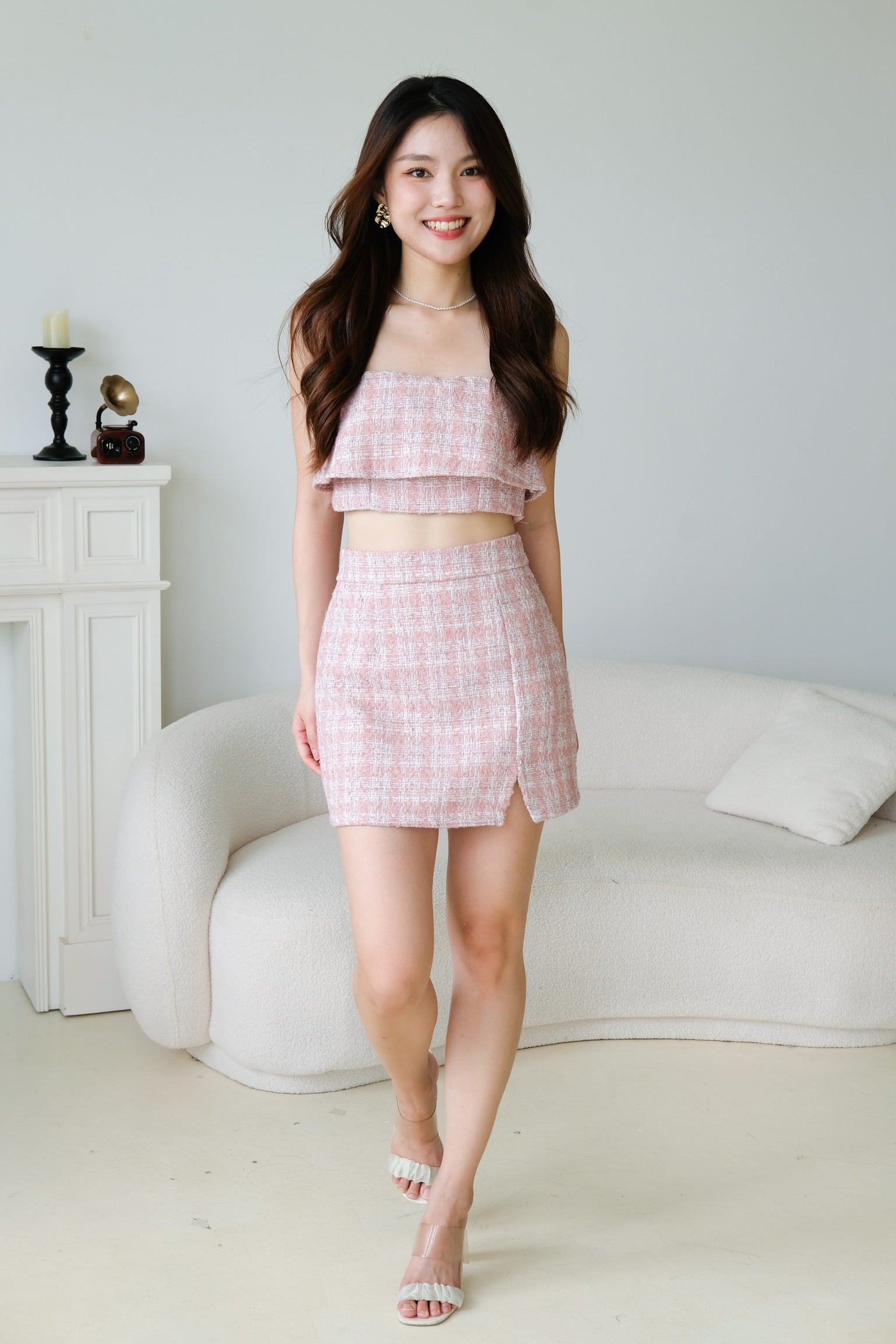 Yujin Overlay Tweed Set (Candy Pink)