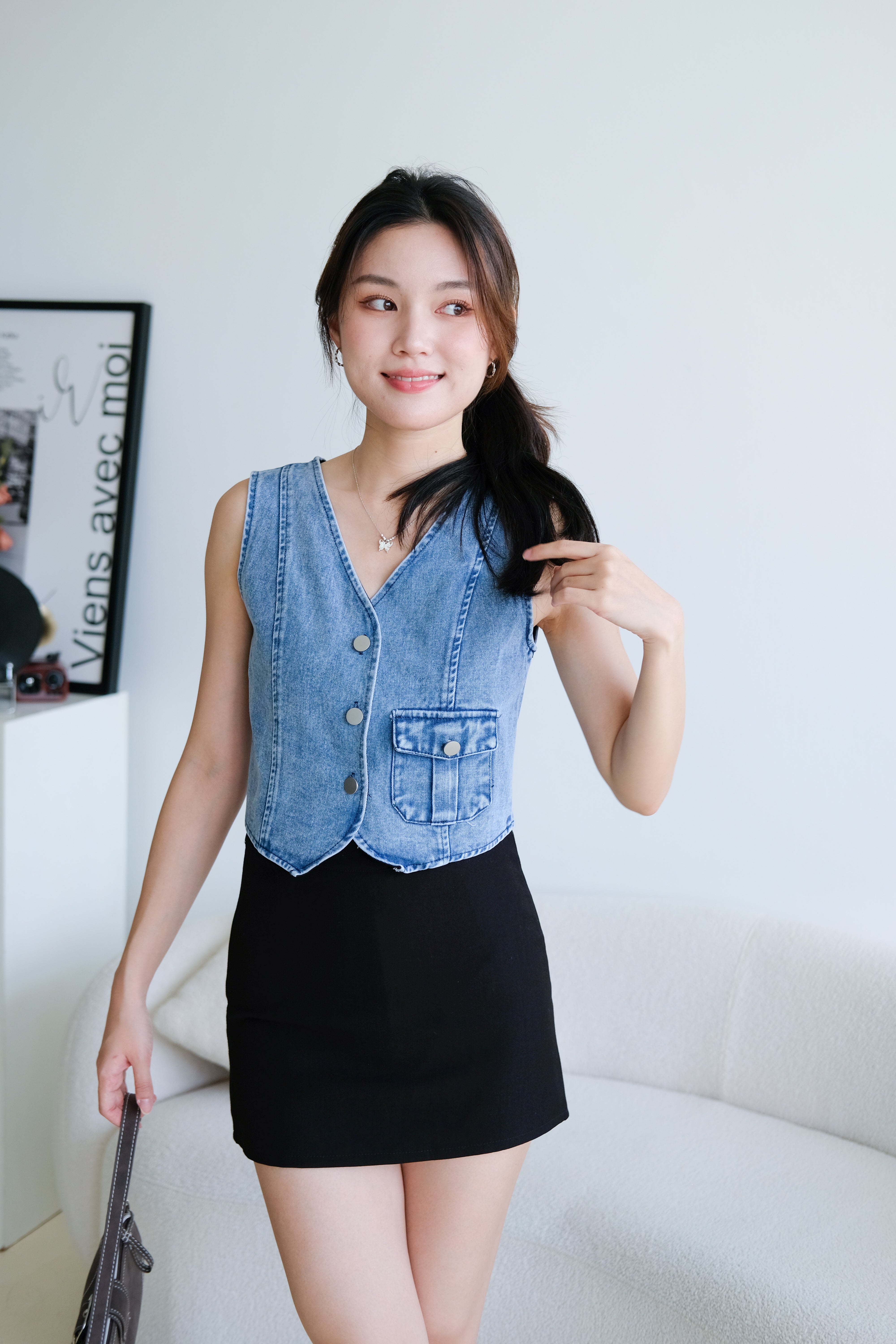 Tricia Denim Vest Top (Light Blue)