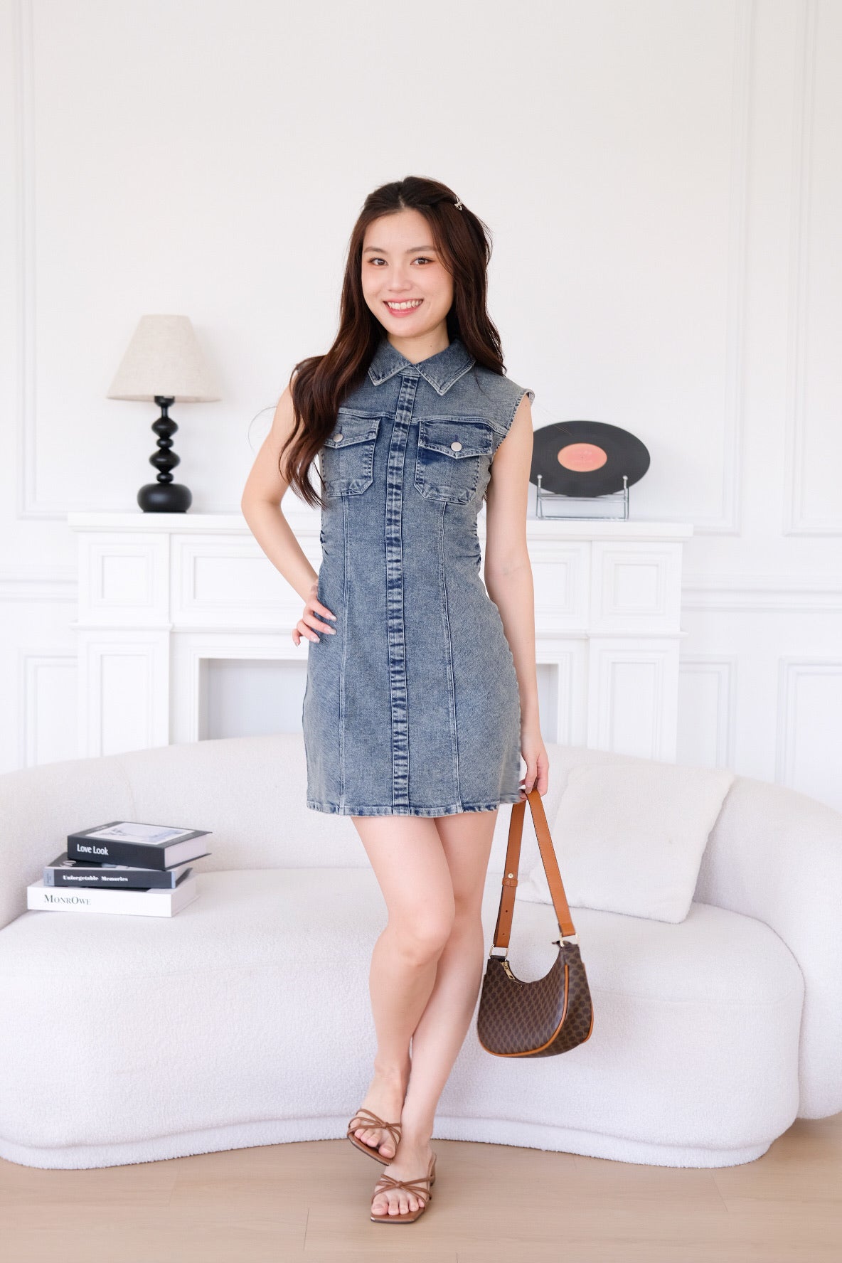 Zia Collared Denim Dress (Acid Medium Blue)