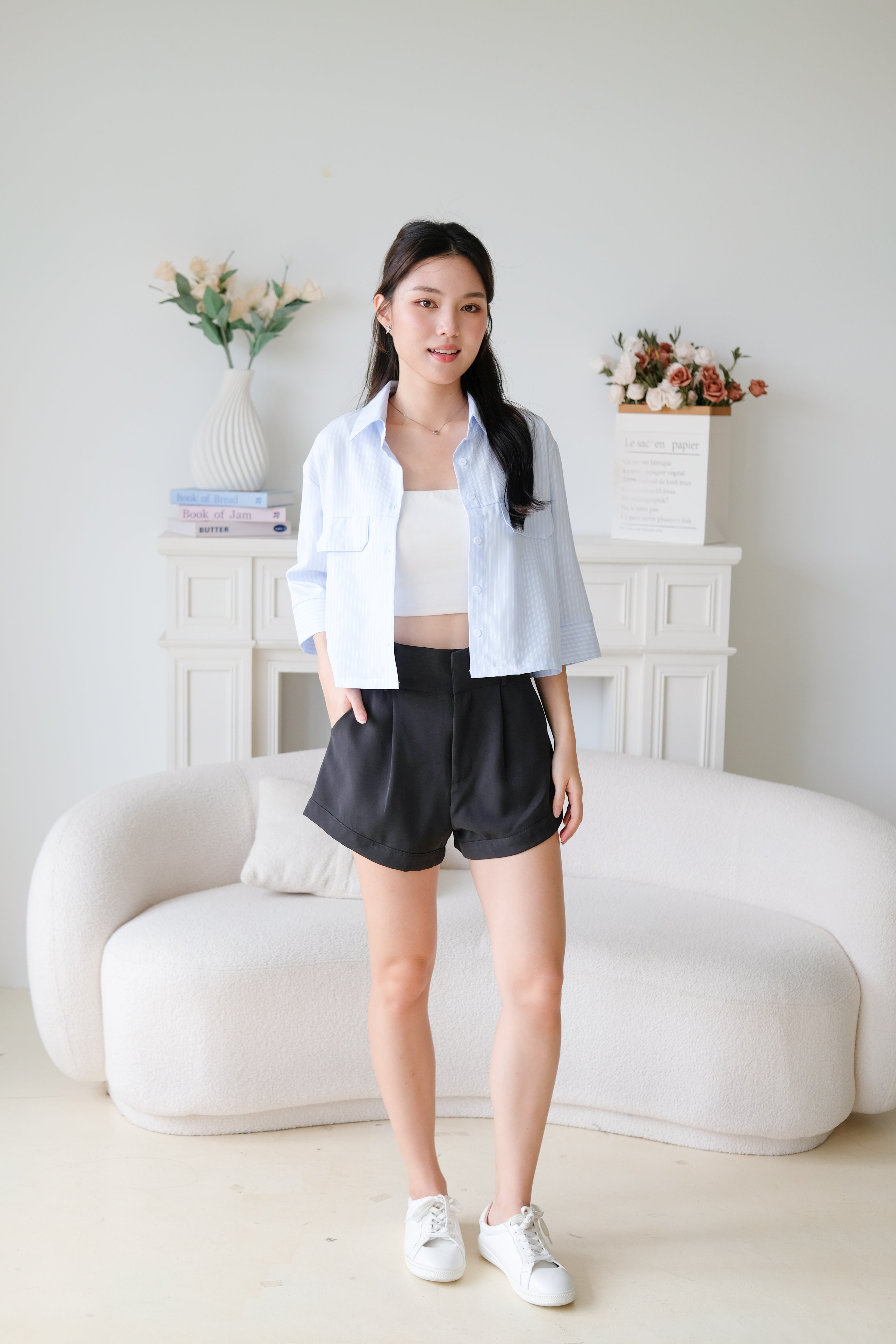 Carsen Stripes Oversized Blouse (Sky Blue)