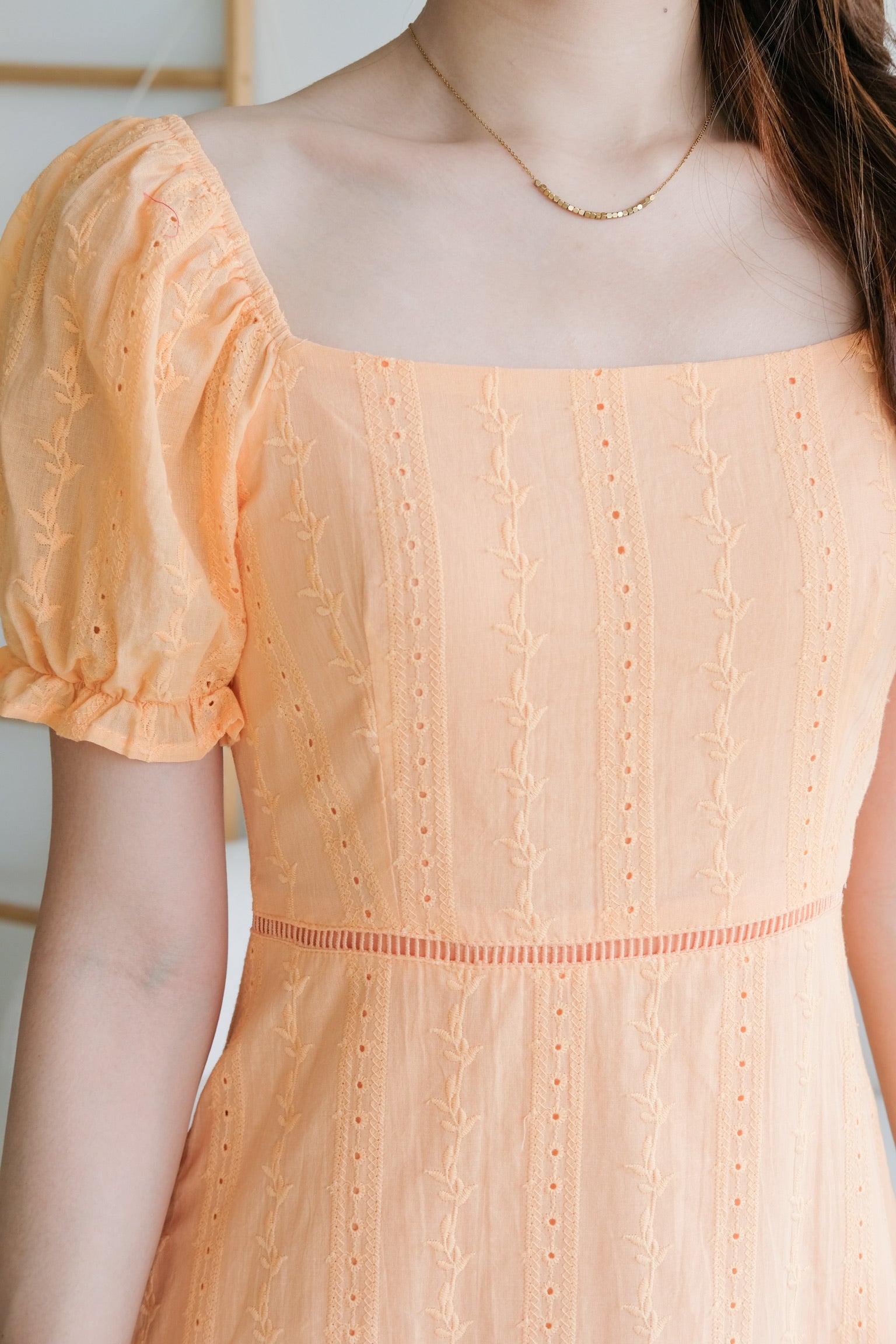 Evelyn Eyelet Ruffle Dress (Tangerine Orange)