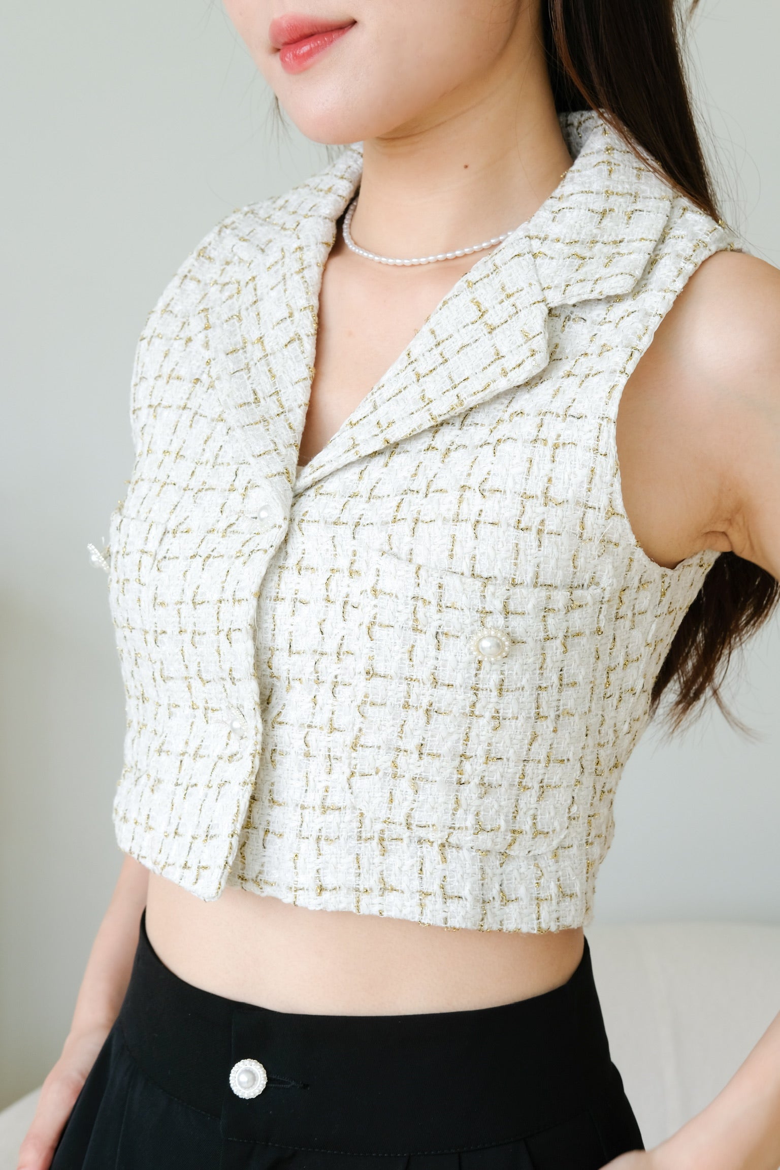 Meredith Tweed Vest Top (White)