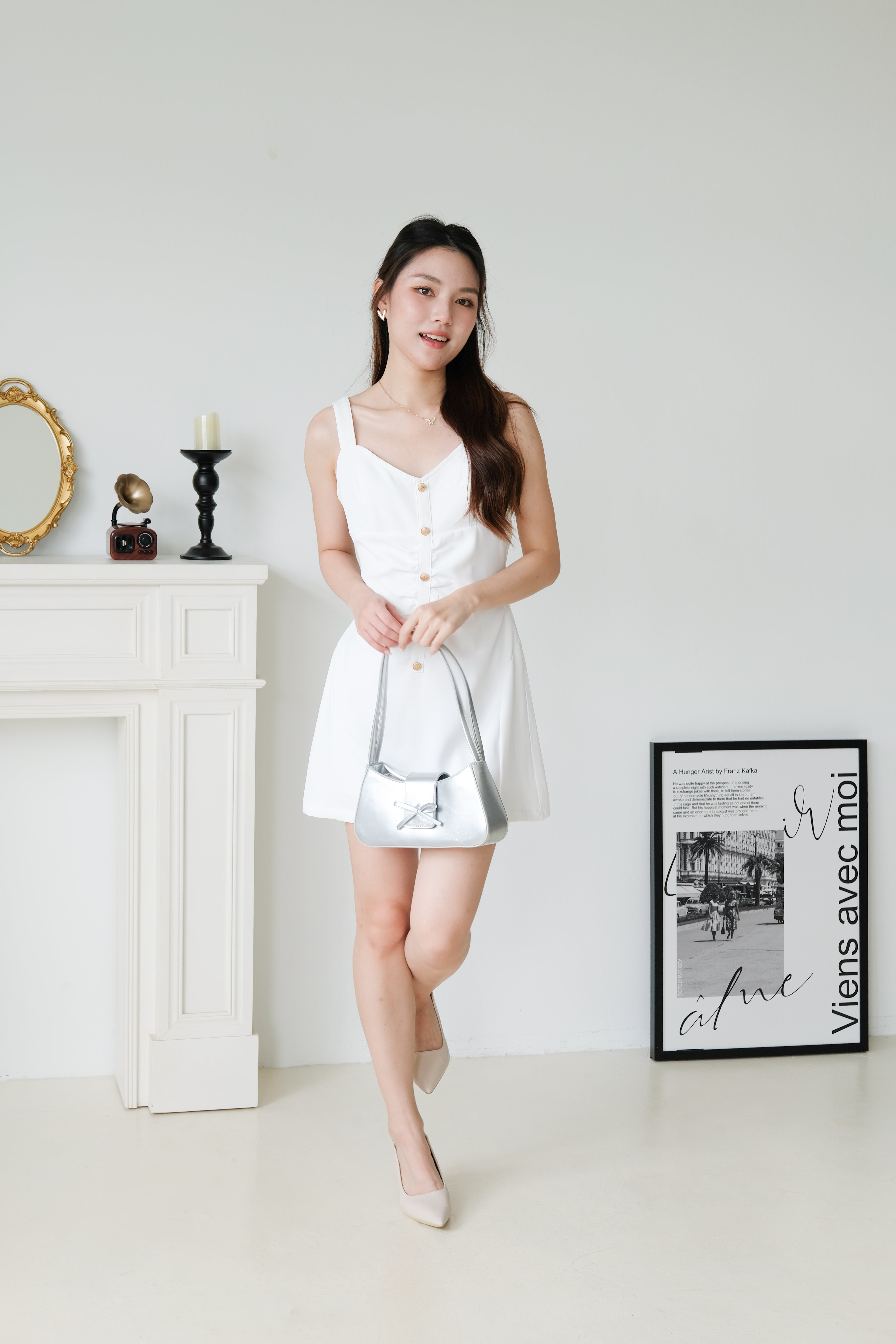 Kailey Vintage Button Dress (White)