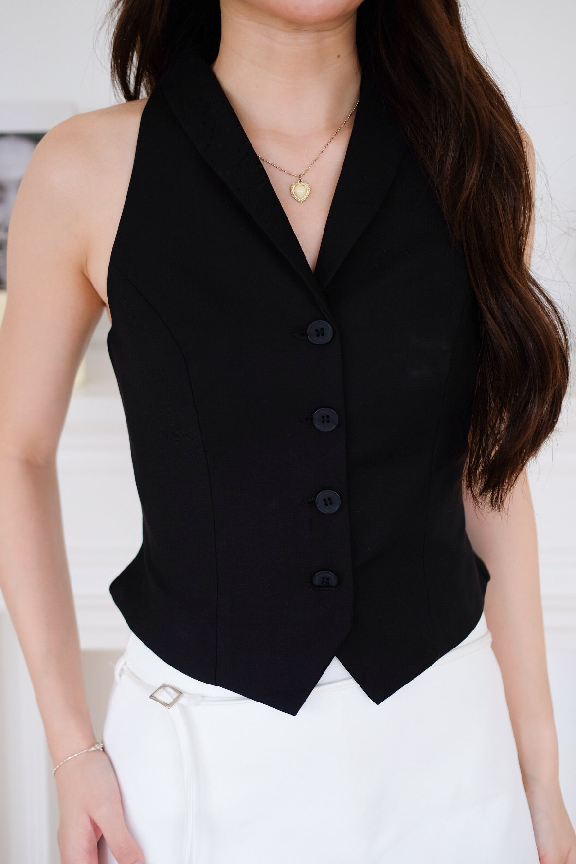 Selene Crop Vest Top (Black)