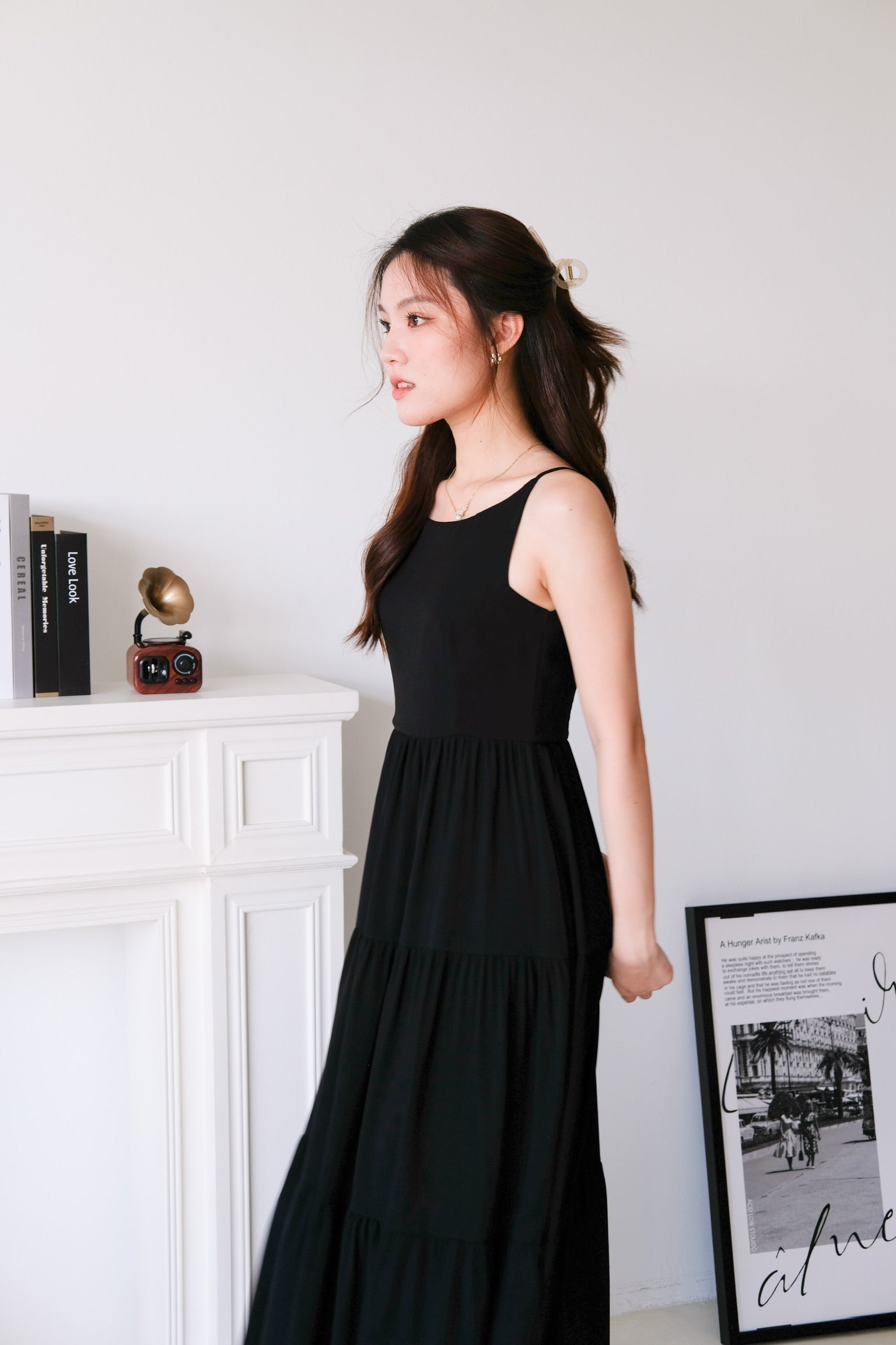 Bernice Boatneck Tiered Maxi Dress (Black)