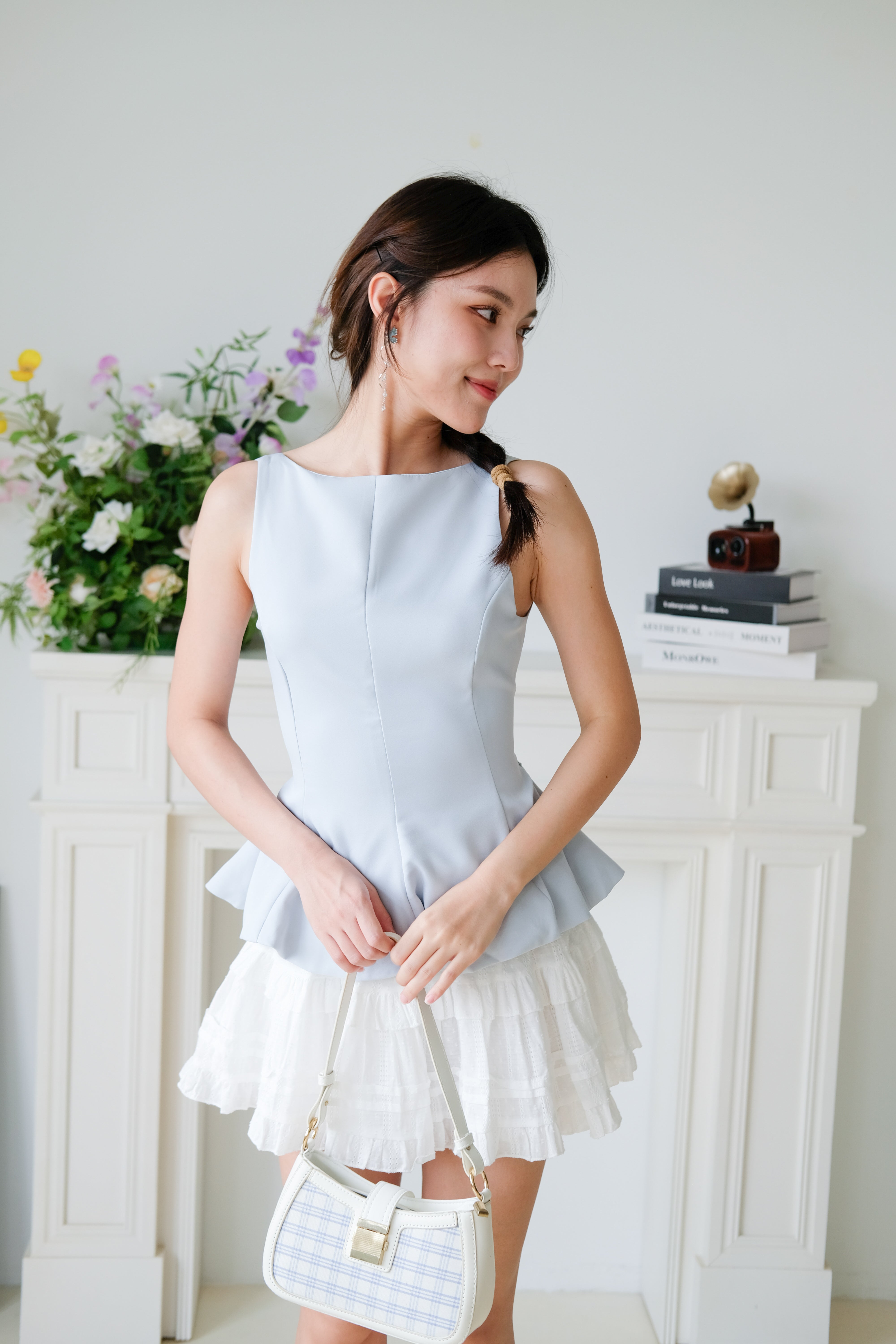 Belle Bareback Peplum Top (Baby Blue)