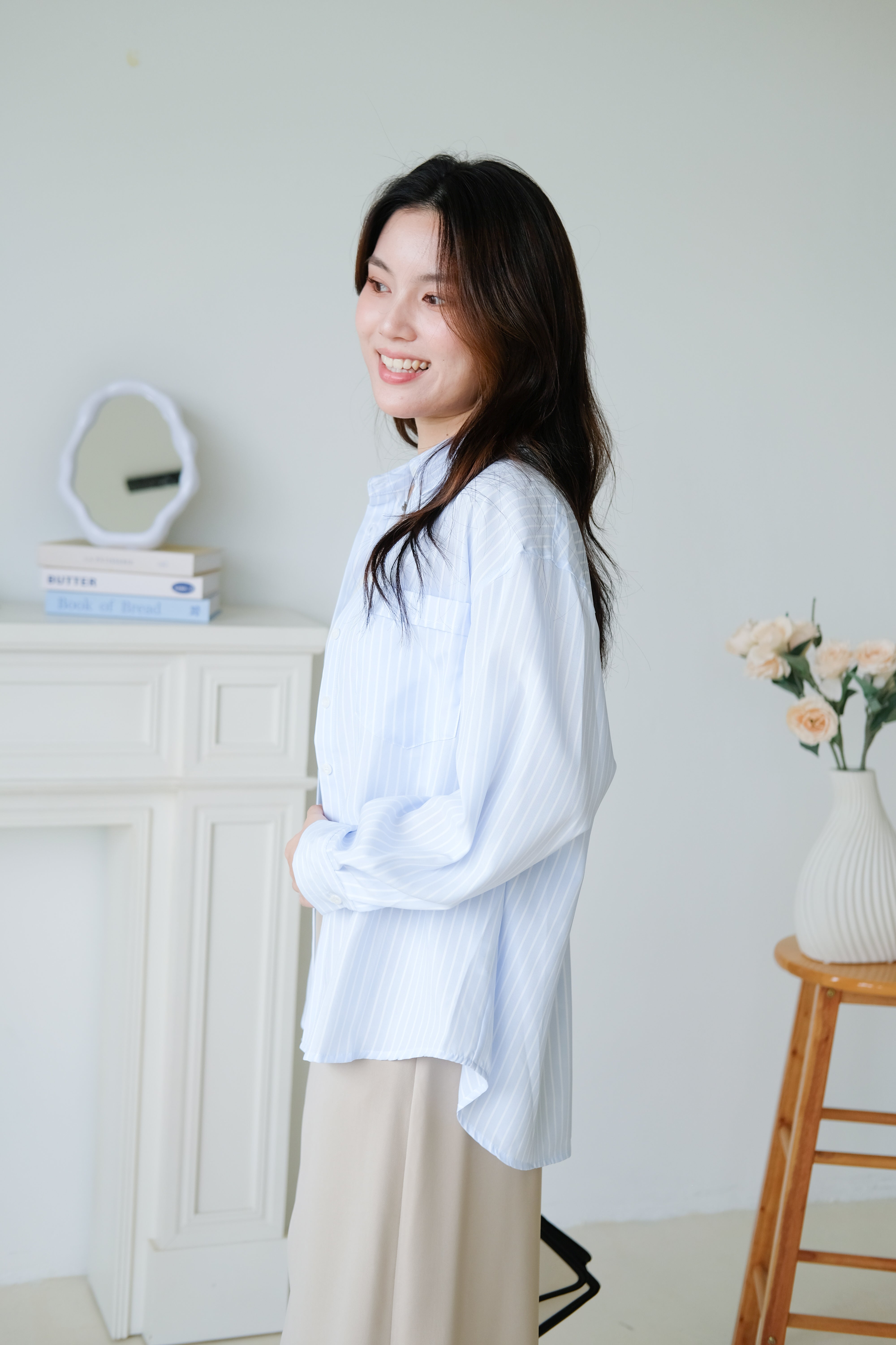 Wayne Stripes Boyfriend Shirts (Sky Blue)