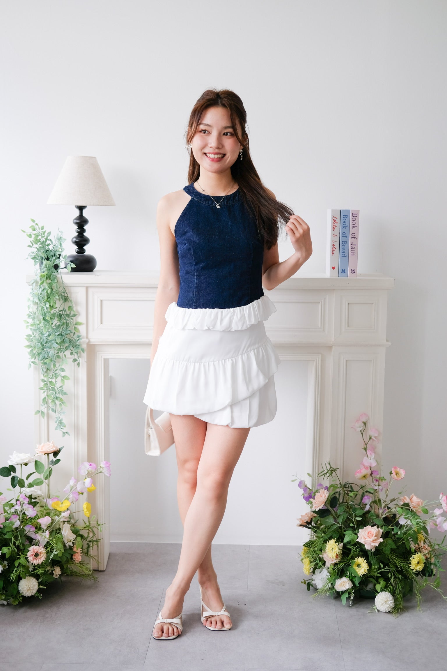 Lica Bubble Cloud Halter Denim Top (Dark Blue)