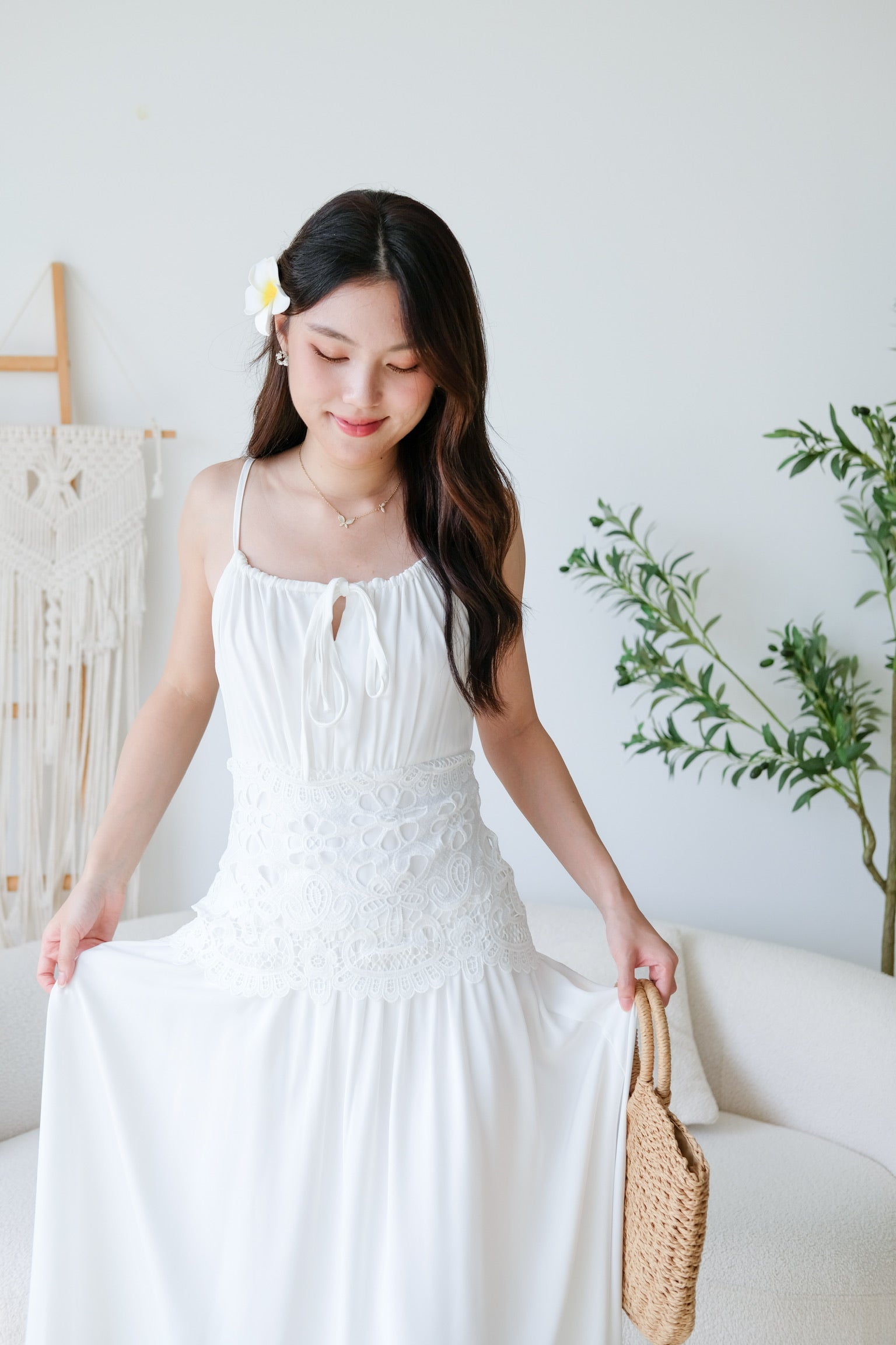 Saphira Crochet Maxi Dress (White)