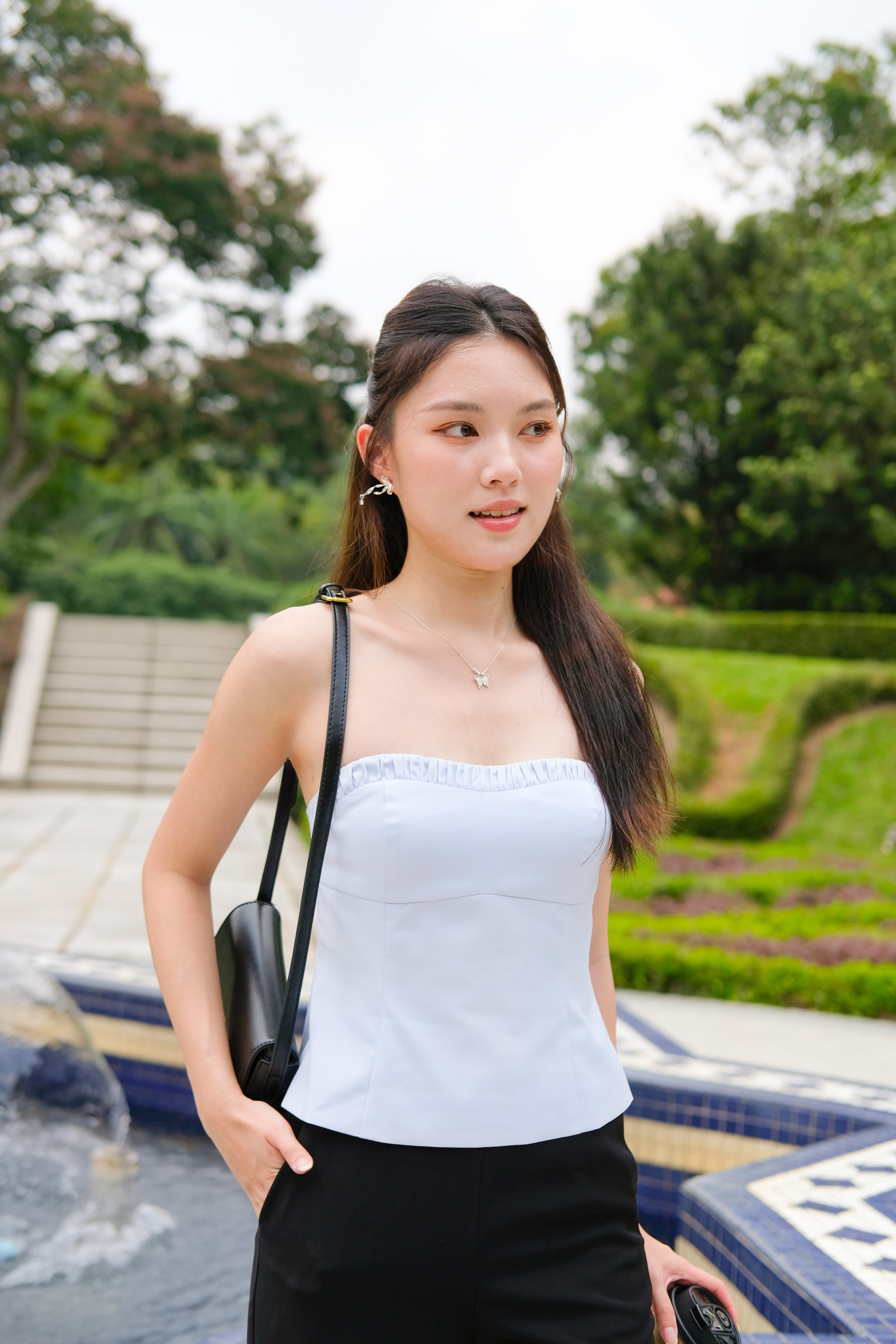 Ethereal Ruched Padded Tube Top (Baby Blue)