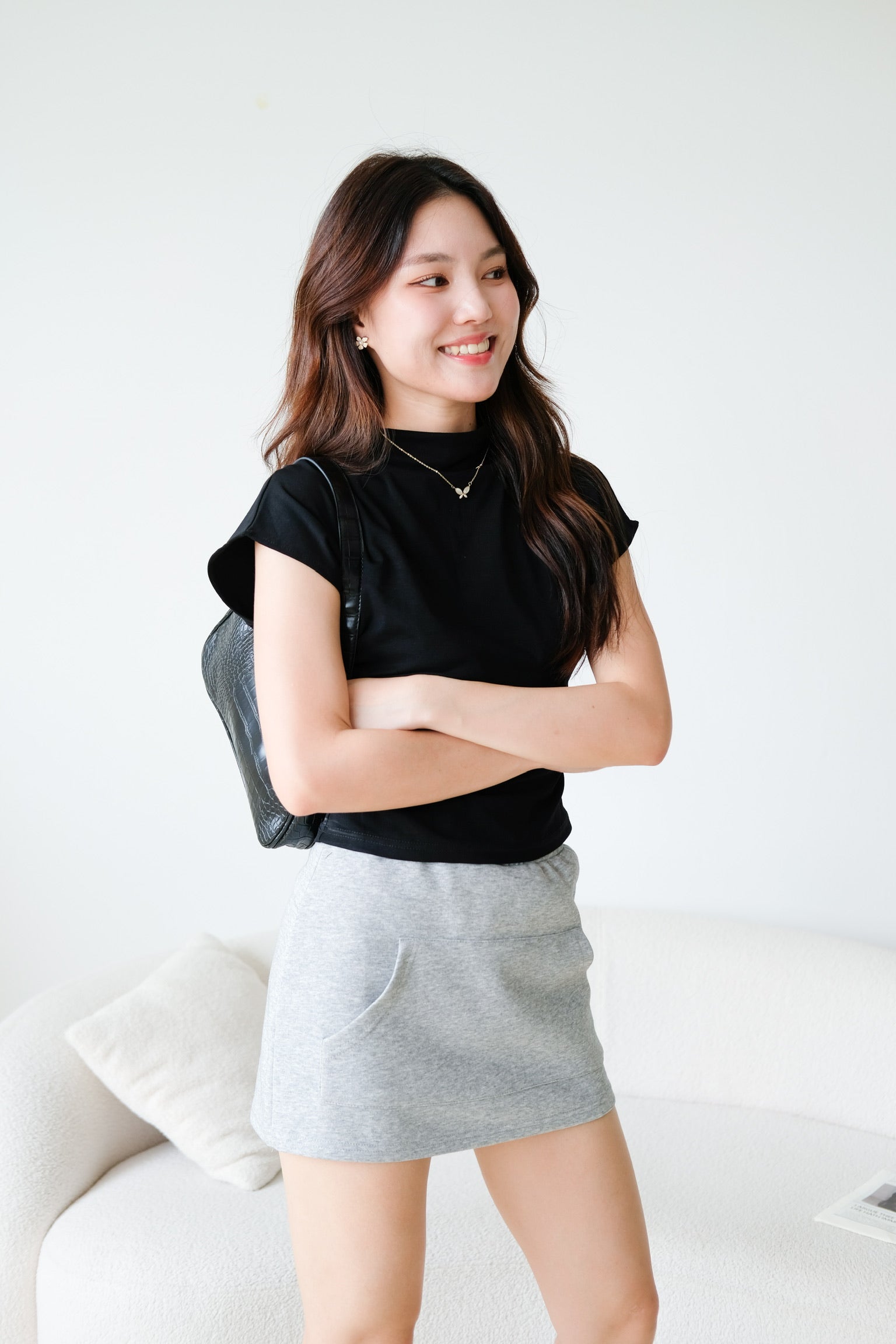 Lucca Batwing High Neck Shirt (Black)