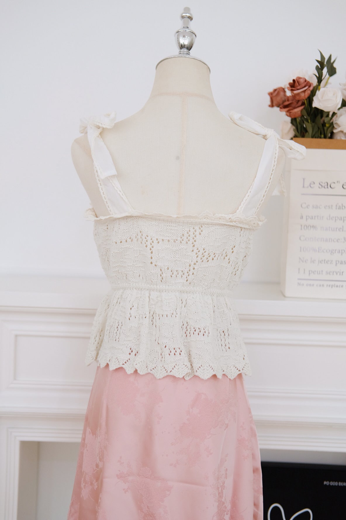 Cream Embroidered Flare Ribbon Top