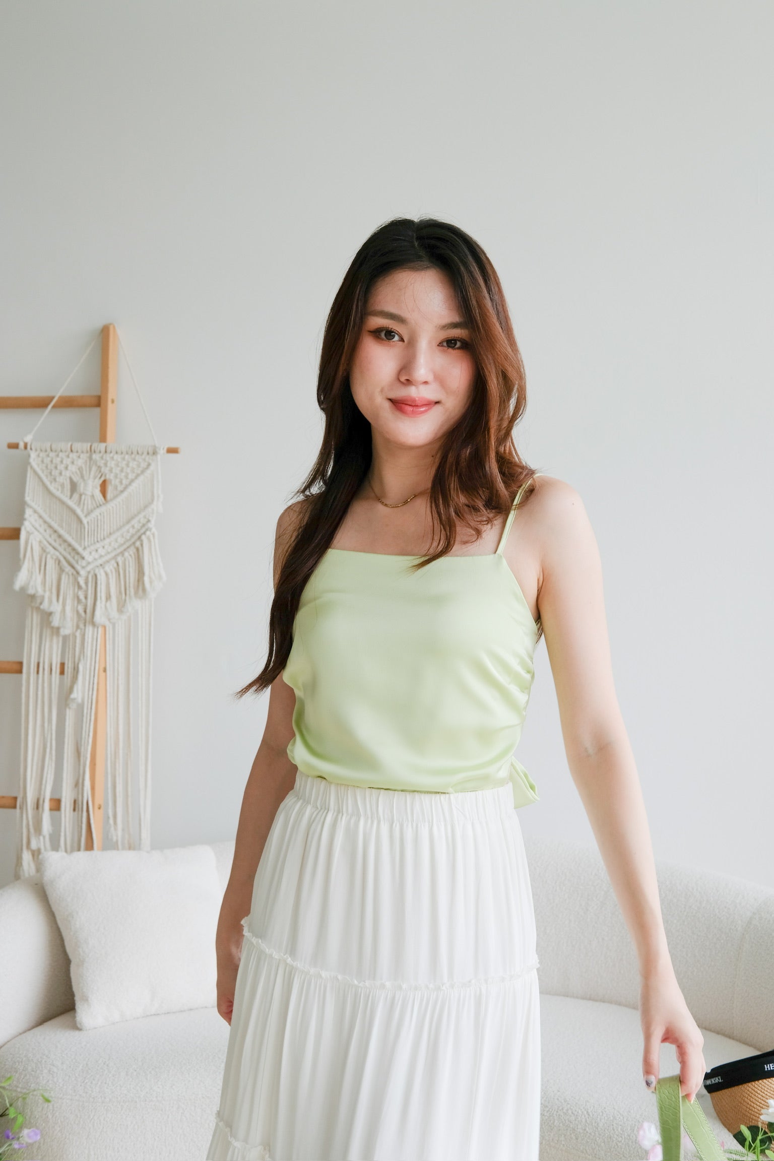 Emma Bareback Satin Top (Lime Green)