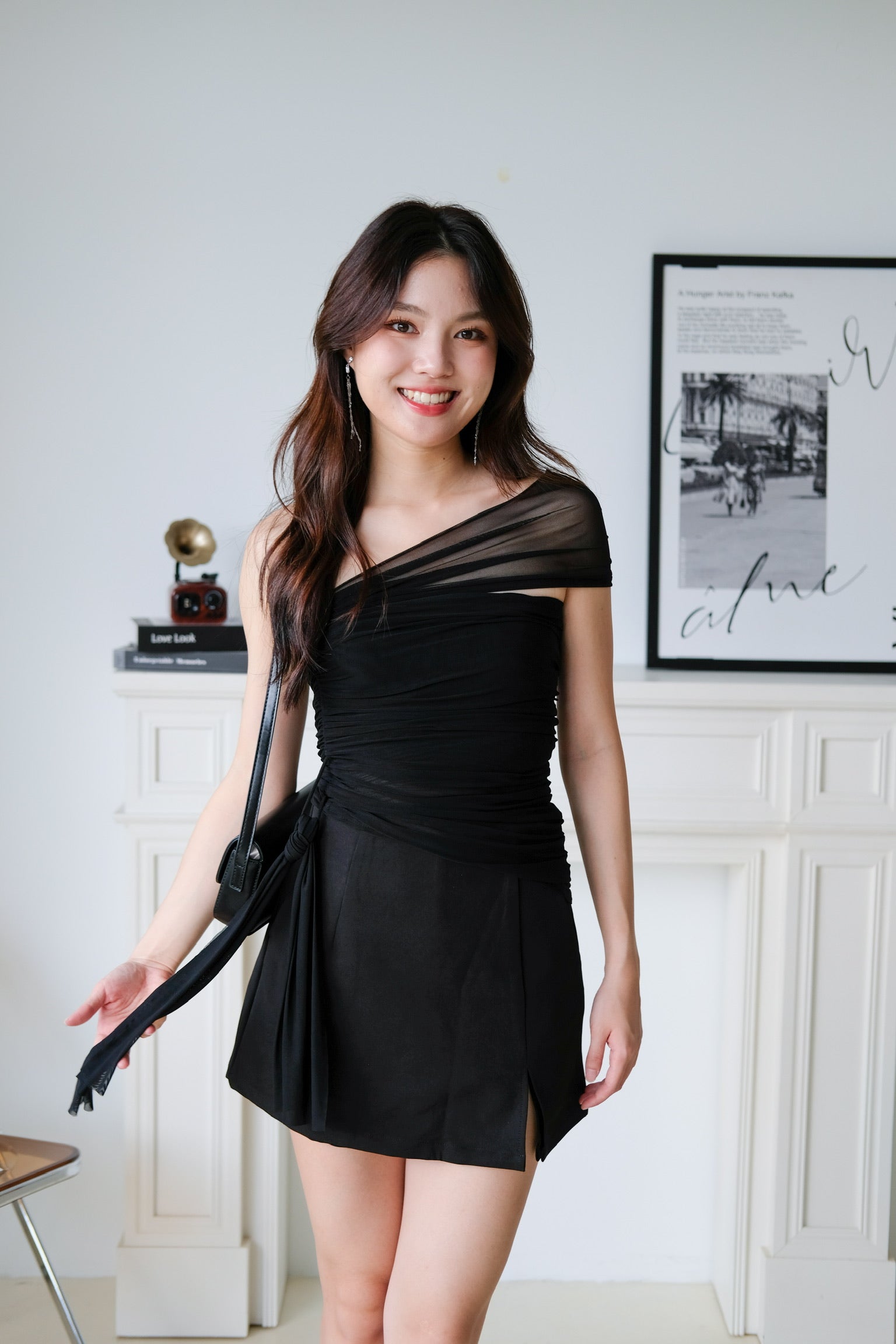 Vesper Toga Bodycon Chiffon Top (Black)